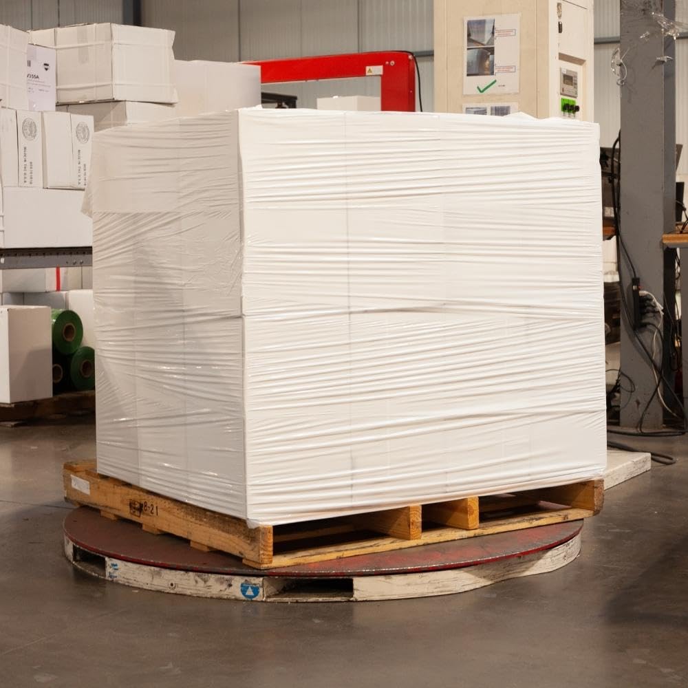 PSBM White Machine Stretch Wrap - 40 Pack, 20 Inch x 5000 Feet, 80 Gauge Heavy Duty Plastic Cling Film - Dark Color Pallet Wrap for Secure Packaging & Shipping - Ideal for Warehouse, Logistics & Industrial Use