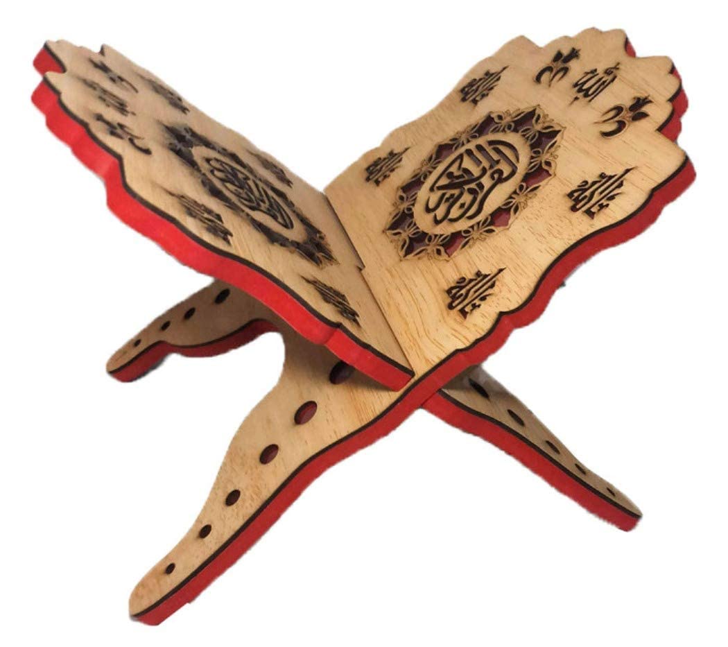 Wooden Carved Quran Stand - Handcrafted Folding Rihal Book Holder for Holy Quran, Bible & Magazines (19x30cm) - Perfect Islamic Gift for Home, Mosque & Study
