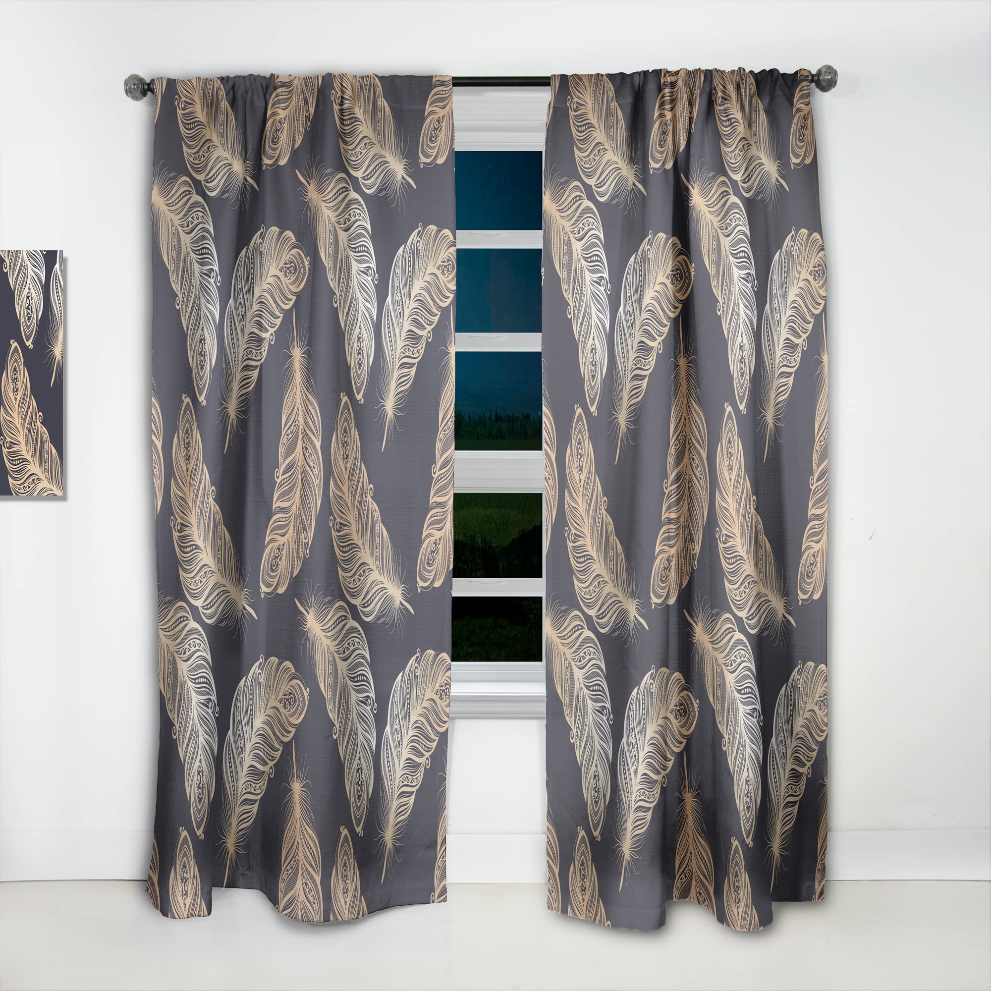 DesignQ Thermal Insulated Blackout Curtains - Feather Pattern Window Drapes for Bedroom & Living Room, 52x120 Inches Single Panel, Noise Reducing & Energy Saving for Better Sleep & Home Decor