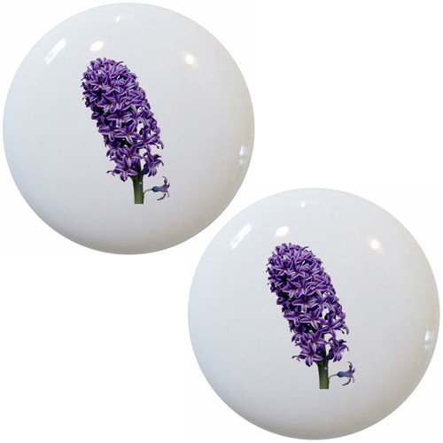 2 Pack Purple Hyacinth Ceramic Drawer Pulls - Elegant Cabinet Knobs for Kitchen, Bathroom & Furniture (Vintage Floral Design)