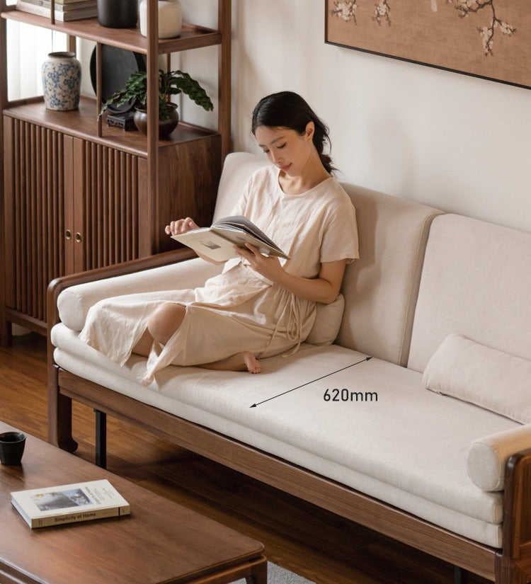 Premium Black Walnut & Oak Solid Wood Foldable Sofa Bed - Convertible Sleeper Couch for Small Spaces, Guest Rooms & Apartments
