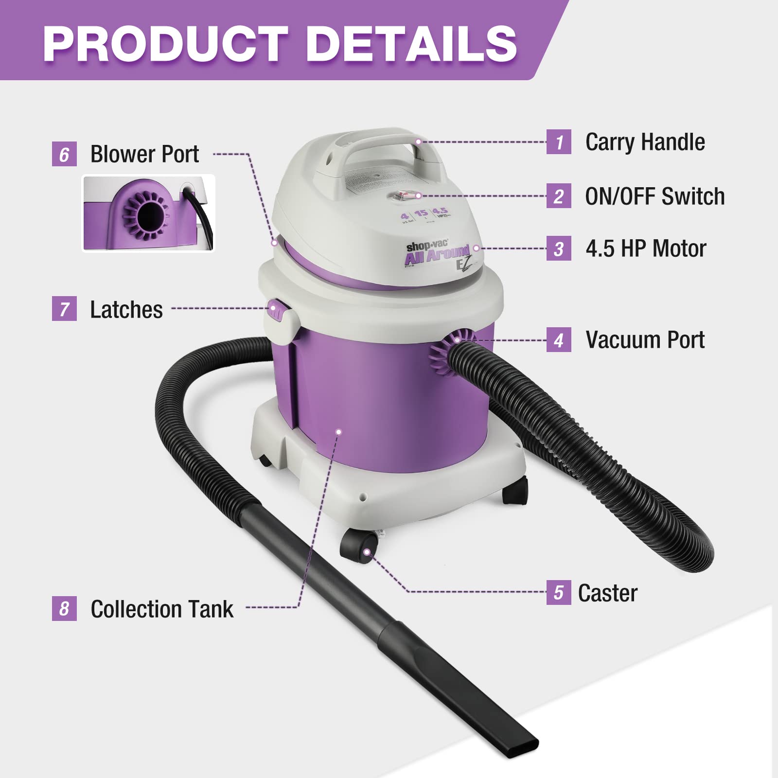 **Shop-Vac 4 Gallon 4.5 Peak HP Wet/Dry Vacuum Cleaner - Portable Compact Shop Vac with 3-in-1 Function, Wall Bracket & Attachments for Home, Apartment, Car, Workshop - Ideal for Cleaning Floors, Carpets & Vehicles (Model 5895400)**
