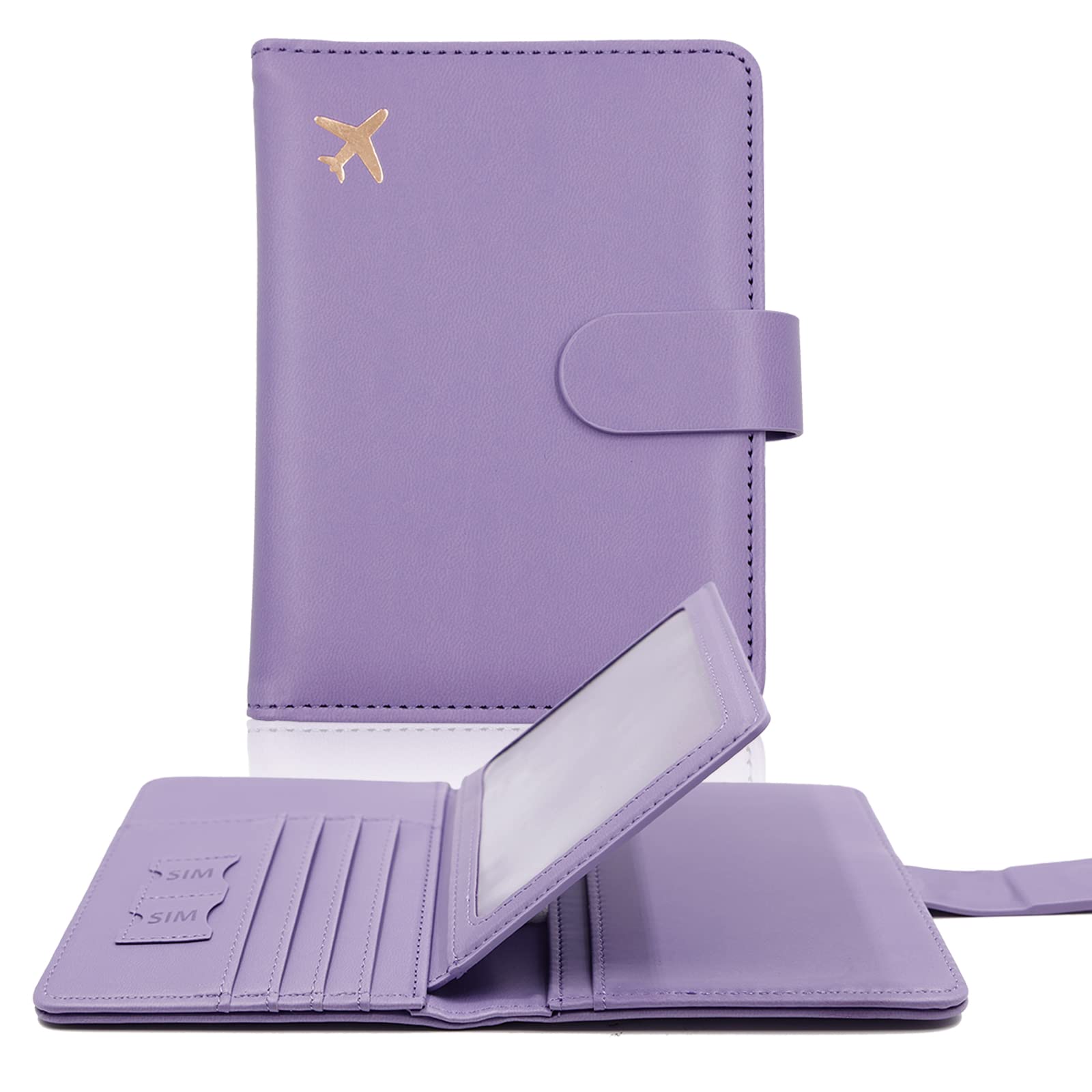 RFID Blocking Passport Holder & Vaccine Card Holder for Women - Waterproof PU Leather Travel Wallet with Card Slot - Perfect for Air Travel, Vacations & International Trips (Lavender)