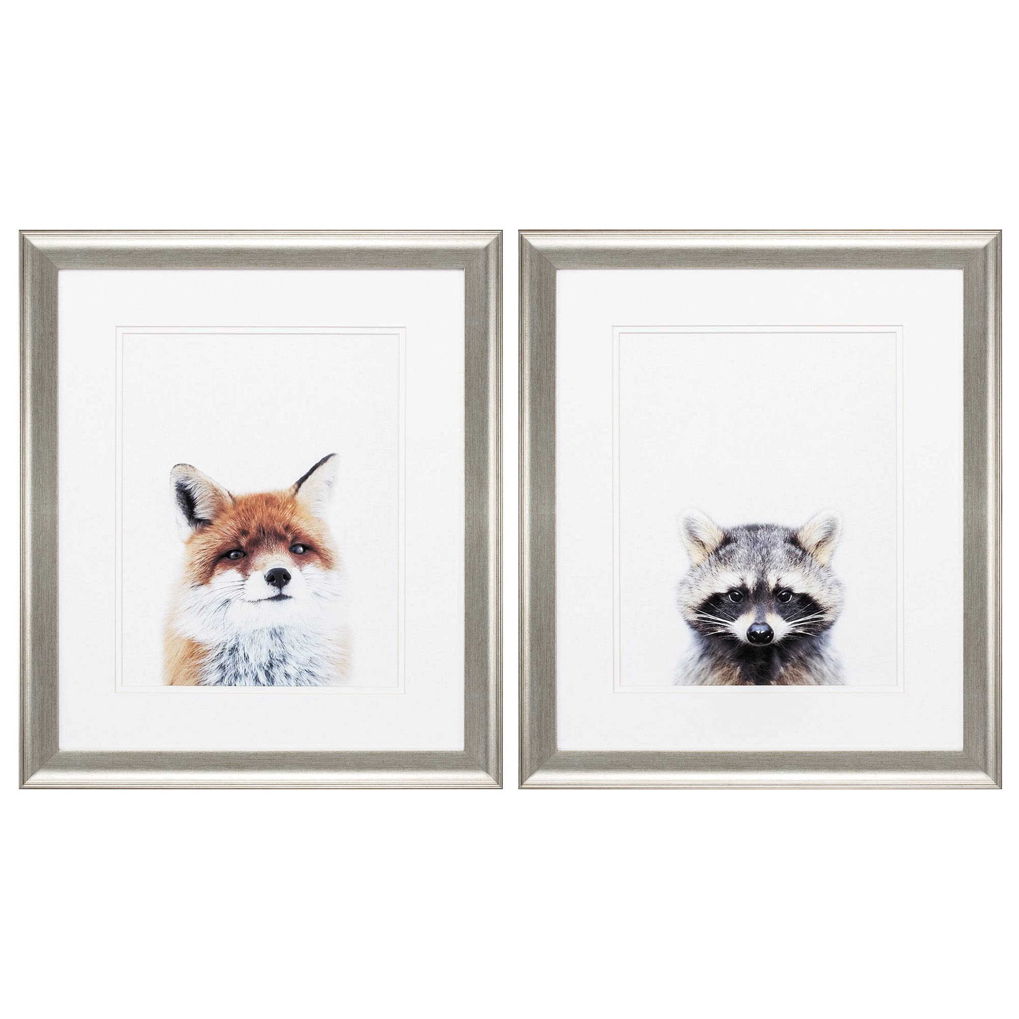 Fox & Raccoon Wall Art Decor - Set of 2 Framed Animal Paintings for Living Room, Bedroom & Office Decor