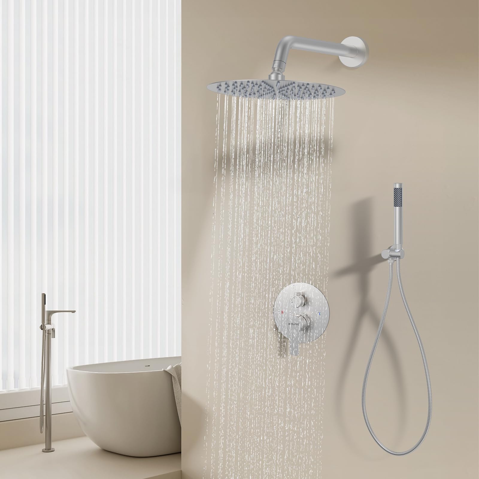 10 Inch Brushed Nickel Shower System - High Pressure Rain Shower Head & Handheld Shower Combo with Wall Mount Faucet, Mixer Valve & Trim Kit for Luxurious Bathroom Upgrade | Perfect for Modern Homes, Spa-Like Experience & Water Conservation