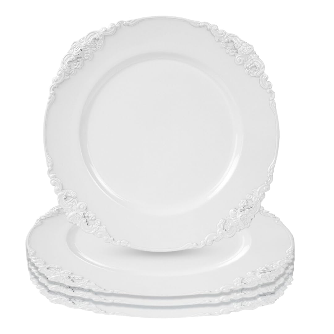 Vintage White Charger Plates Set of 4 - Elegant Decorative Dinner Plates for Weddings, Parties & Formal Dining - Koyal Wholesale