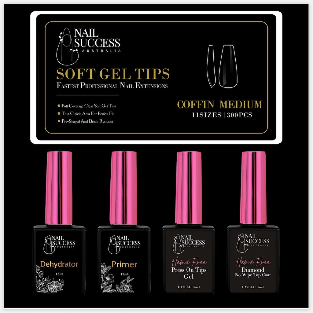 HEMA-Free Soft Gel Press On Nail Kit - Long Lasting Fake Nails with Glue - Perfect for Home Manicure, Parties & Special Occasions