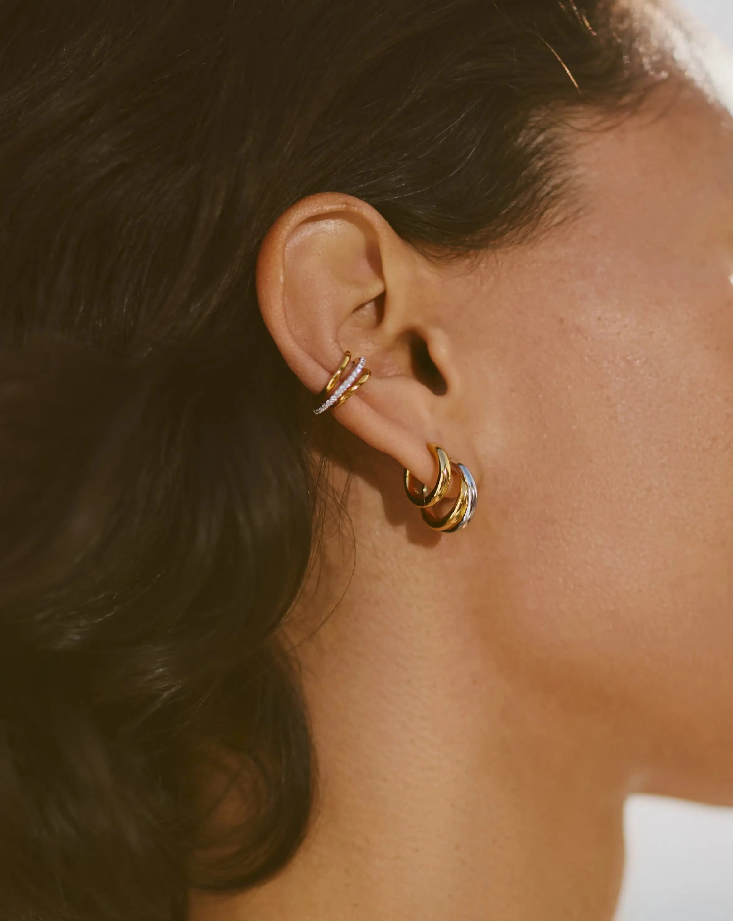 Lucy Williams Chunky Entwine Small Hoop Earrings | Mixed Metal Gold & Silver | Boho Chic Jewelry for Women | Perfect for Everyday Wear, Date Night & Special Occasions