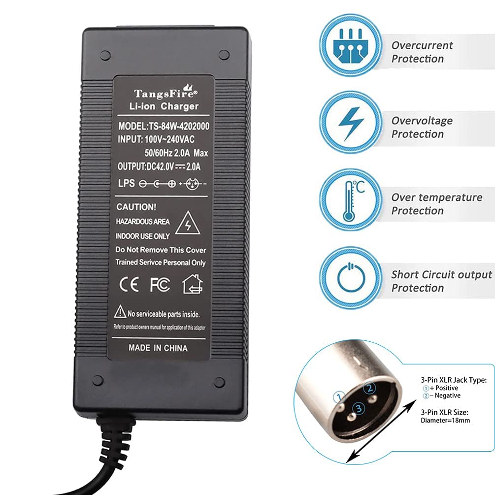 36V 42V 44V XLR 3-Pin Charger for Razor ATV & Crazy Cart - Fast Charging Power Supply for Electric Scooters, Golf Carts & Outdoor Power Equipment
