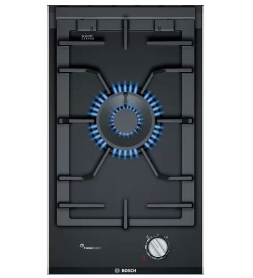 Bosch Series 6 DWB98JQ50B 90cm Wall Mounted Cooker Hood & Series 8 PRA3A6B70K + PRB3A6B70K 30cm Domino Gas Hobs - Black Ceramic Finish for Modern Kitchen Cooking & Ventilation