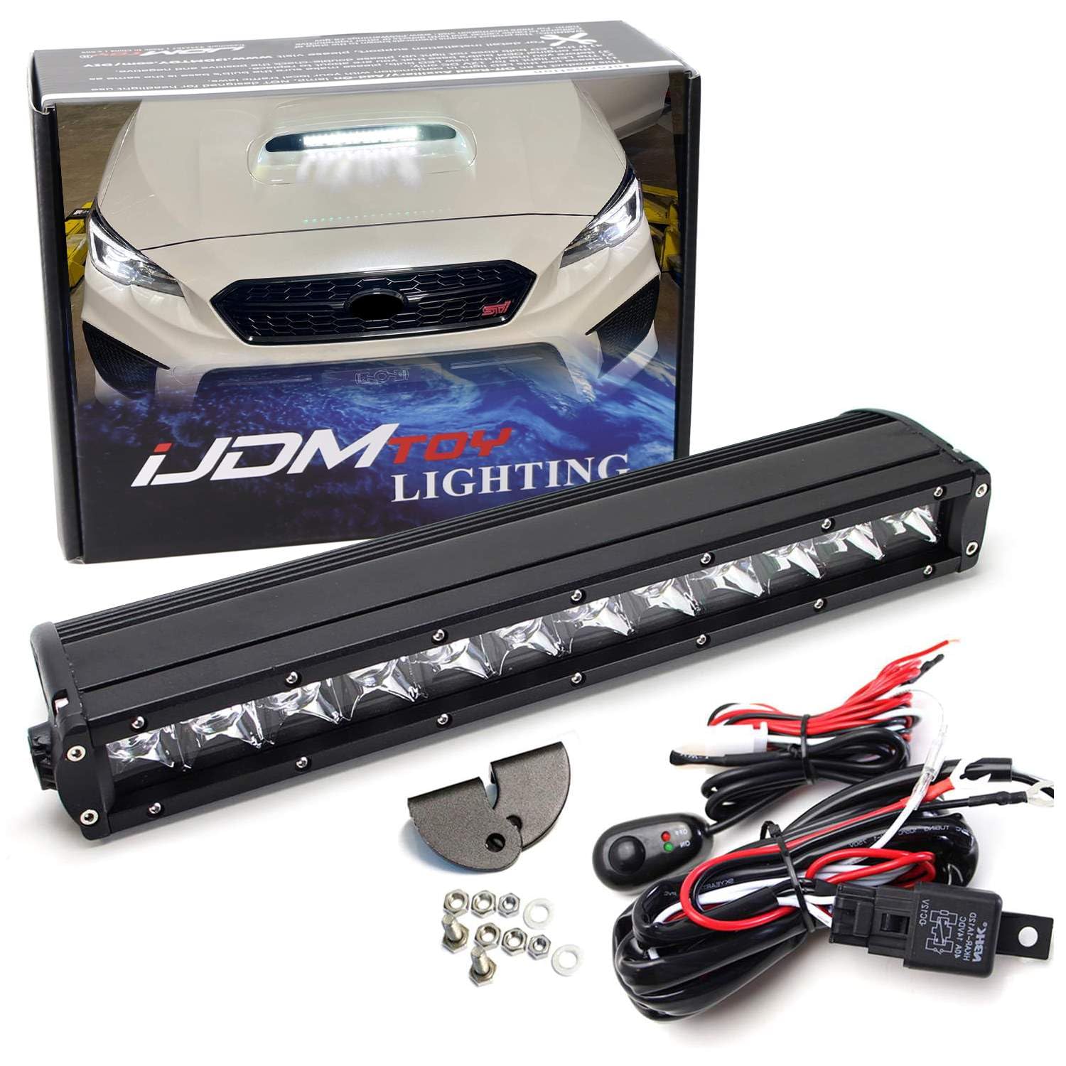 iJDMTOY 60W High Power LED Light Bar Kit for 2015-2021 Subaru WRX - Hood Scoop Mount with Wiring & Switch - Off-Road & Night Driving Enhancement