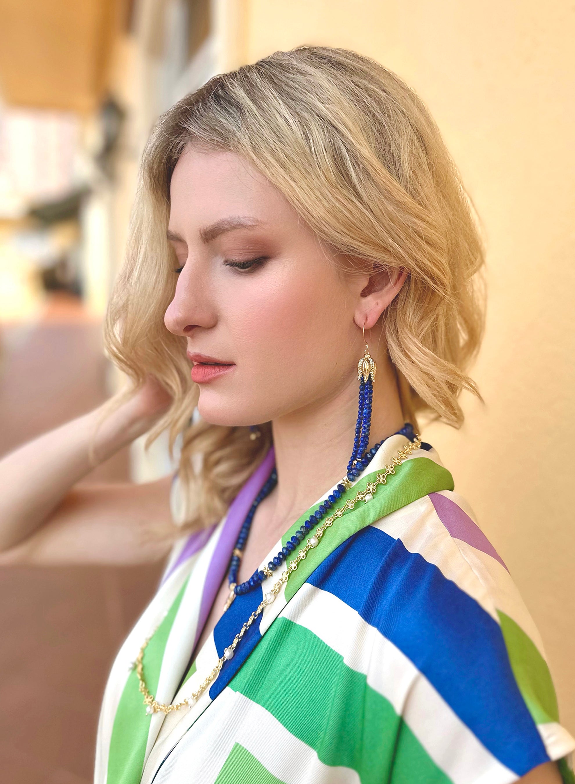 Lapis Lazuli Beaded Tassel Earrings for Women - Handmade Bohemian Dangle Jewelry (JE022) | Perfect for Parties, Weddings & Boho Fashion