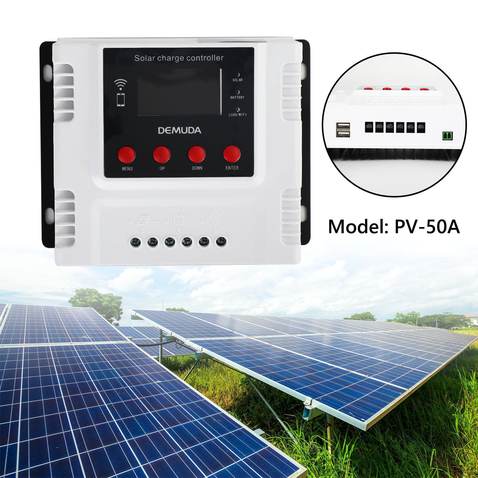 10A 60A 12V 24V 48V Solar Charge Controller with WiFi Monitoring - PWM LCD Regulator for Off-Grid Solar Systems, RV, Boat & Home Use