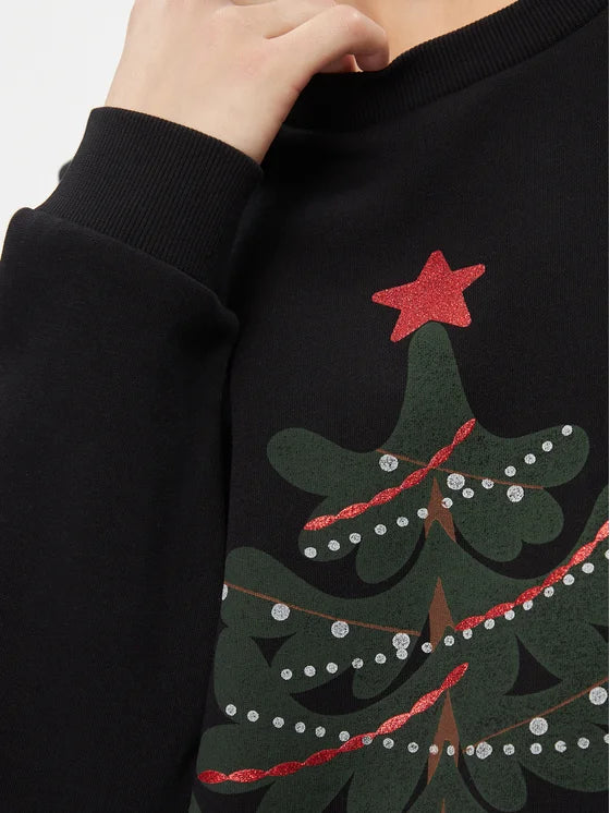 Sparkly Christmas Sweater with Glitter Tree Design - Festive Holiday Pullover for Women & Men (Black) - Perfect for Xmas Parties, Family Gatherings & Cozy Winter Nights