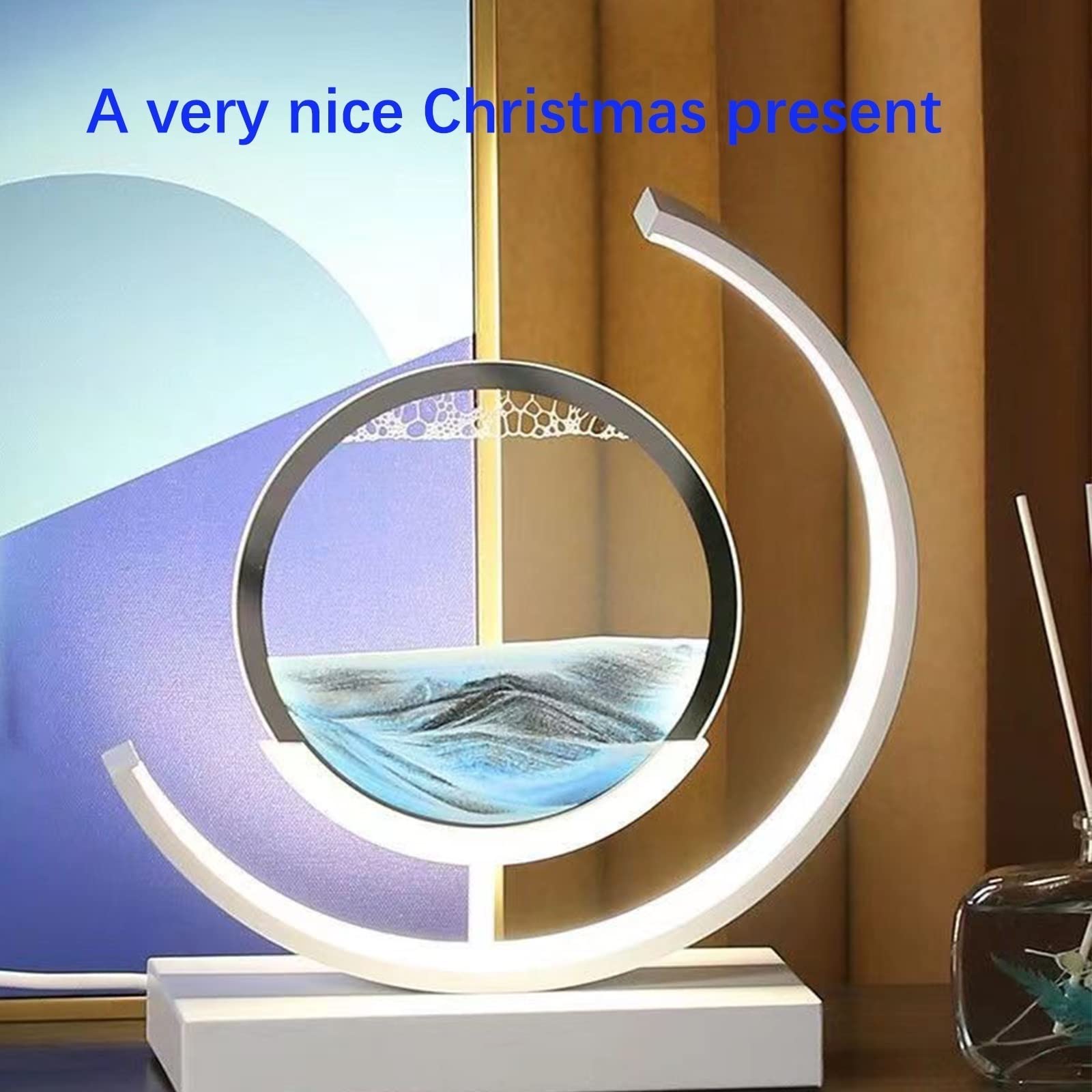 3D Quicksand LED Table Lamp - Dynamic Sand Art Night Light for Bedroom, Office & Home Decor | Blue Glass Desk Lamp (25x29cm) - Perfect for Relaxation, Meditation & Stress Relief