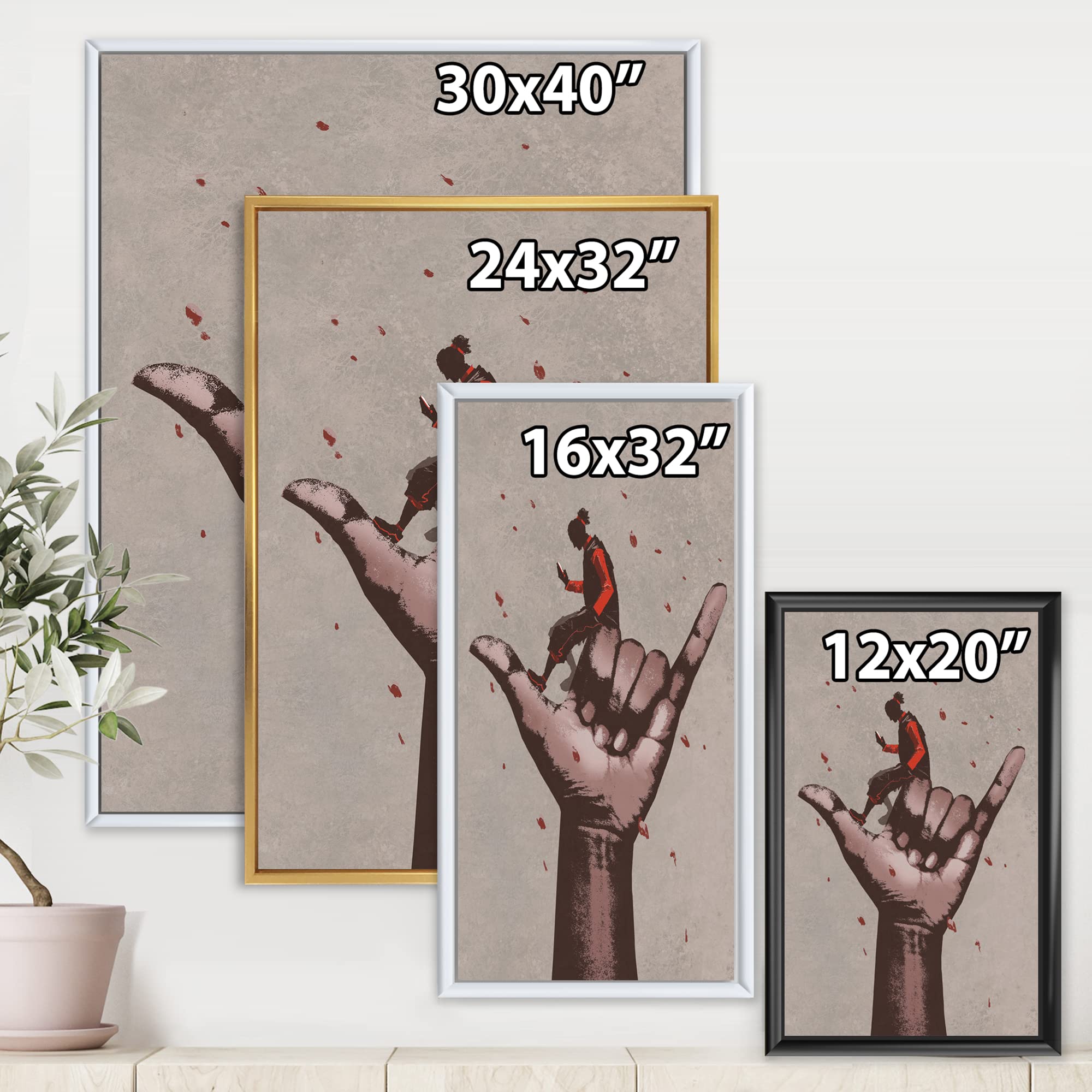 Call Me Sign With Man Using Mobile Phone - Modern Framed Canvas Wall Art Print for Home & Office Decor | Perfect for Living Room, Bedroom or Workspace