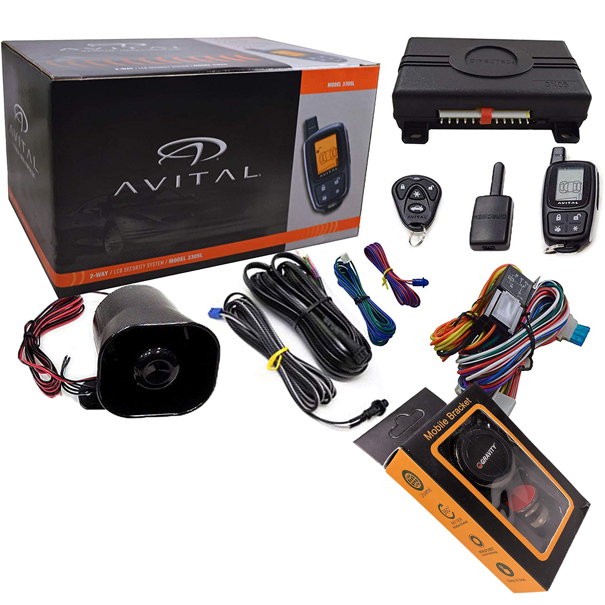 Avital 3305L 2-Way LCD Car Security System with 4-Button Remote & Magnetic Phone Holder - Anti-Theft Protection for Vehicles, Parking Lots & Driveways