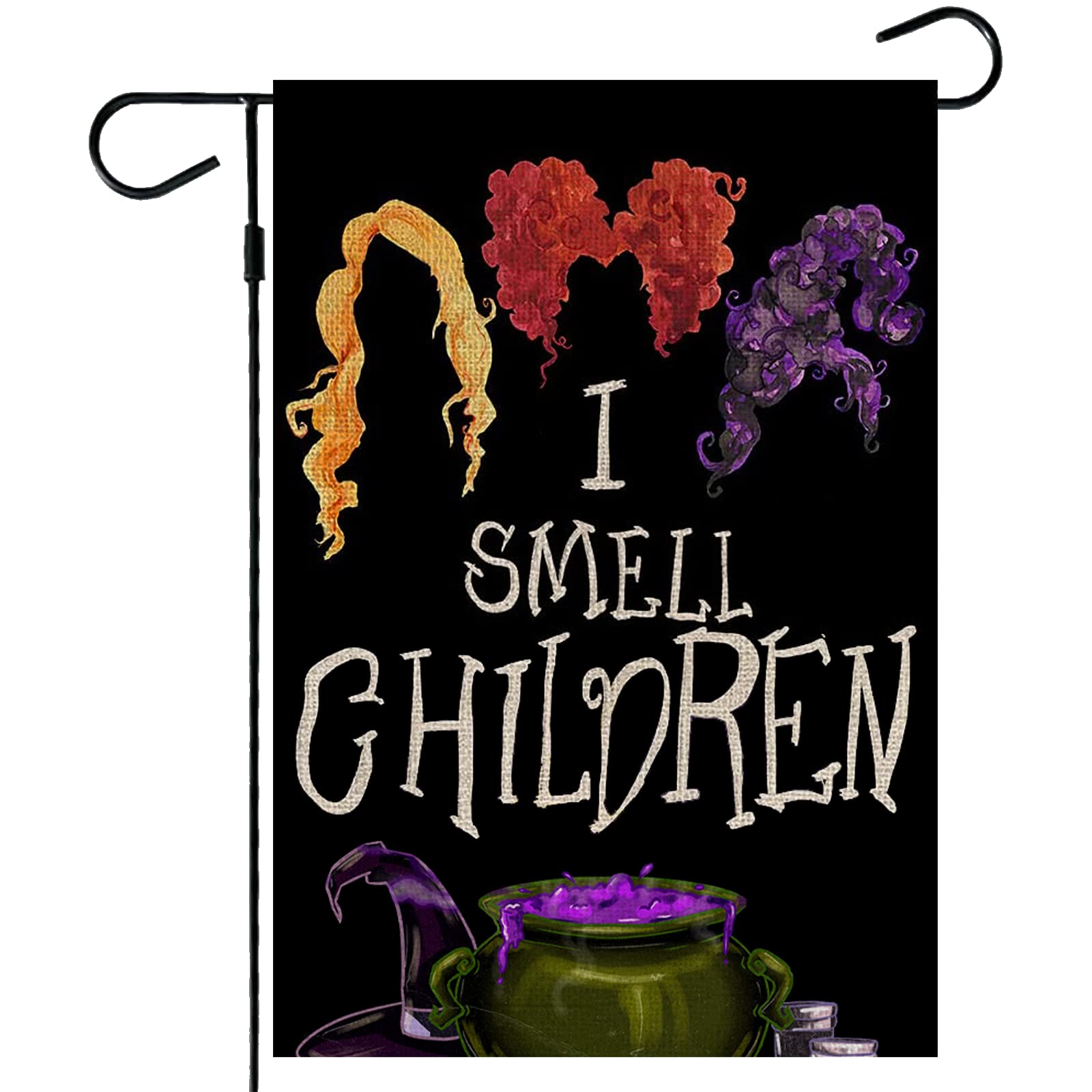 12x18 Inch Halloween Garden Flag - Double Sided Witch Decor with 'I Smell Children' Design | Burlap Vertical Porch & Yard Decoration | Sanderson Sisters Inspired Outdoor Decor for Halloween Party, Front Porch Display, and Spooky Yard Sign