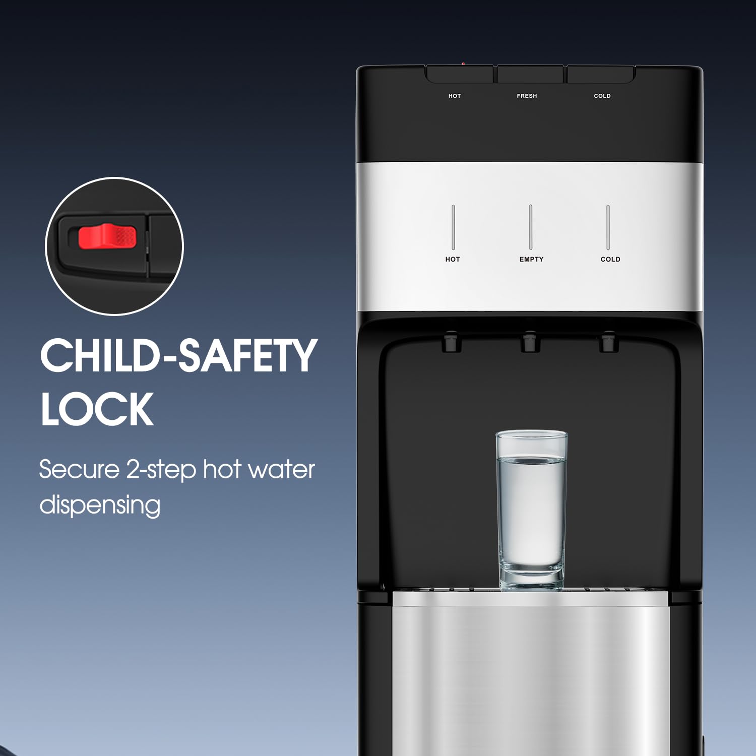VECYS 3-5 Gallon Bottom Loading Stainless Steel Water Dispenser with Hot, Cold & Room Temperature Options - Child Safety Lock, 304 Stainless Steel Reservoirs & Intake Tube - Perfect for Home, Office & Commercial Use