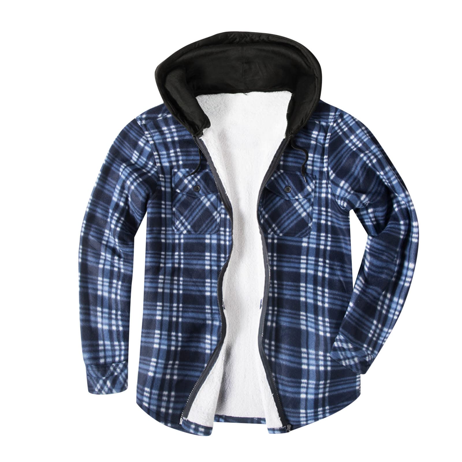 Men's Plaid Fleece Hooded Coat with Zipper Pockets - Warm Winter & Autumn Jacket for Outdoor Activities, Casual Wear & Travel