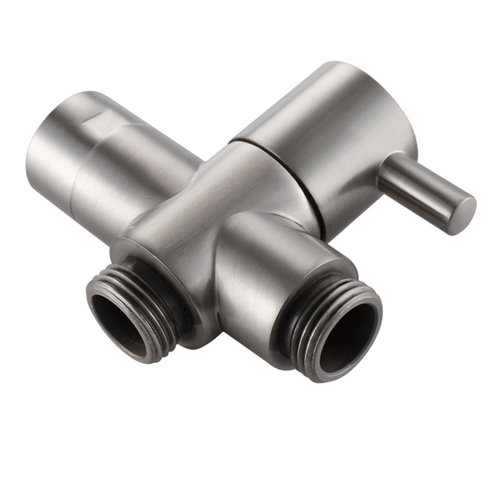3-Way Shower Diverter Valve - Brushed Nickel Shower Head Adapter with Shut Off Valve | Replacement Splitter for Shower Arm & Handheld Attachment | Perfect for Bathroom Renovation & Multi-Function Shower Systems