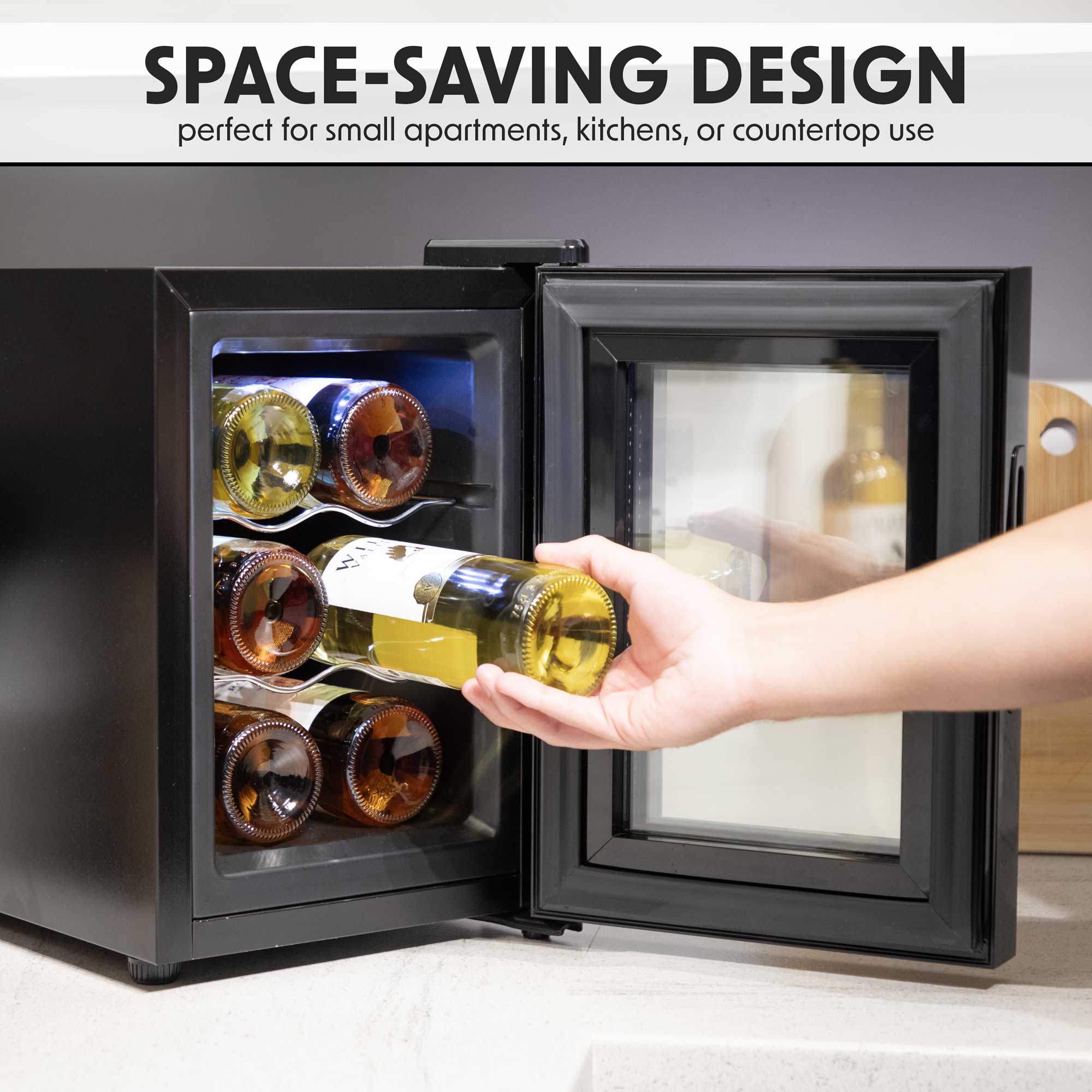 Baridi 6 Bottle Thermoelectric Wine Cooler with Touch Controls - Compact Tabletop Design (5-18°C Temperature Range) | Perfect for Home Bars, Kitchen Countertops & Small Spaces