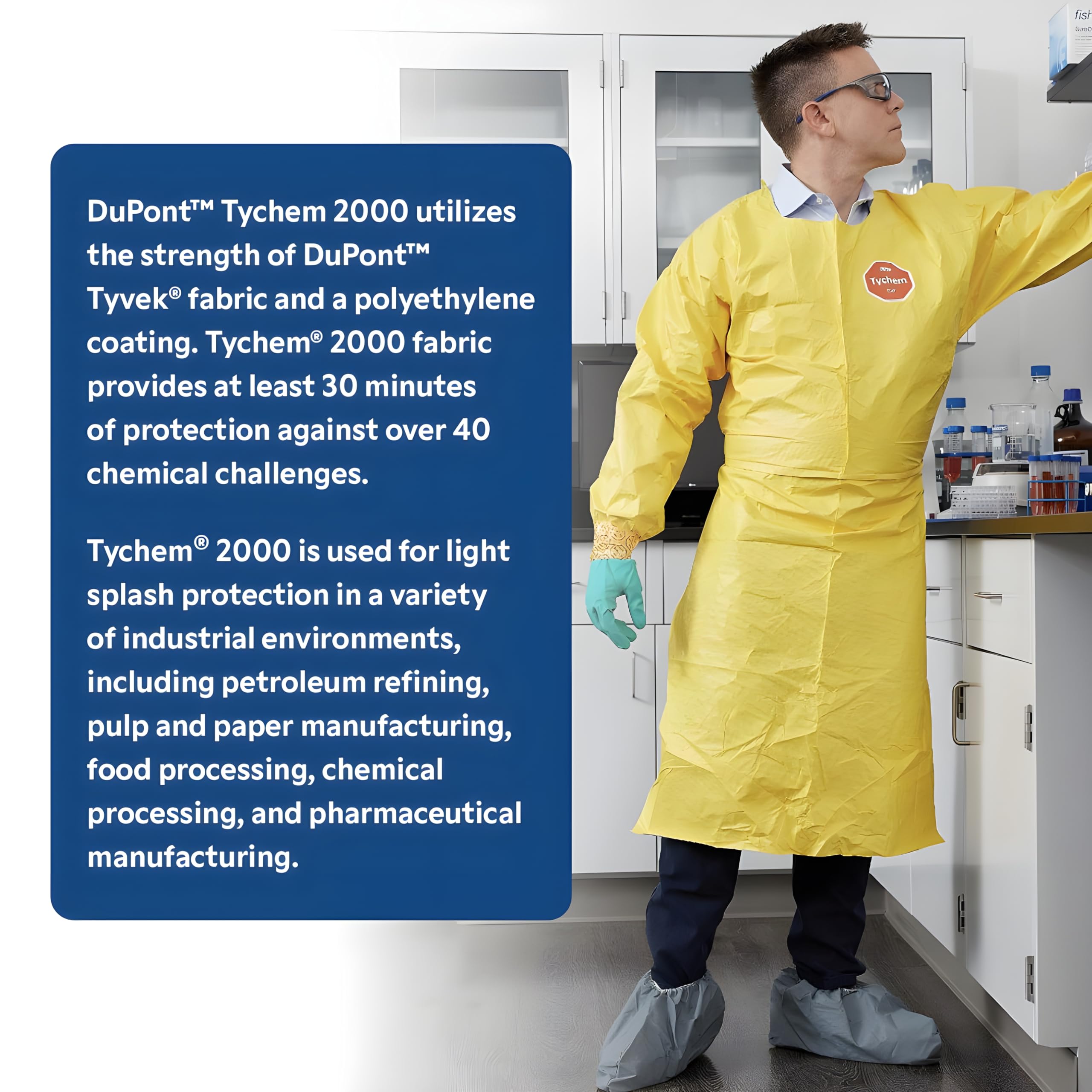 DuPont Tychem 2000 Chemical Resistant Disposable Coverall with Hood & Socks - Elastic Cuffs, Yellow, 3XL (12-Pack) | Hazardous Material Protection for Industrial Work, Lab Safety & Emergency Response