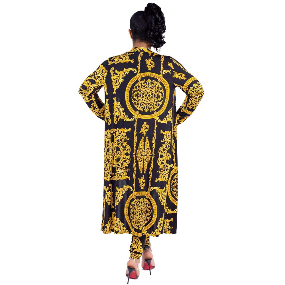Women's Stylish Printed Long Cardigan 2-Piece Outfit Set with Long Sleeve Coat & Trousers | Elegant Fall/Winter Fashion for Work, Office & Casual Outings