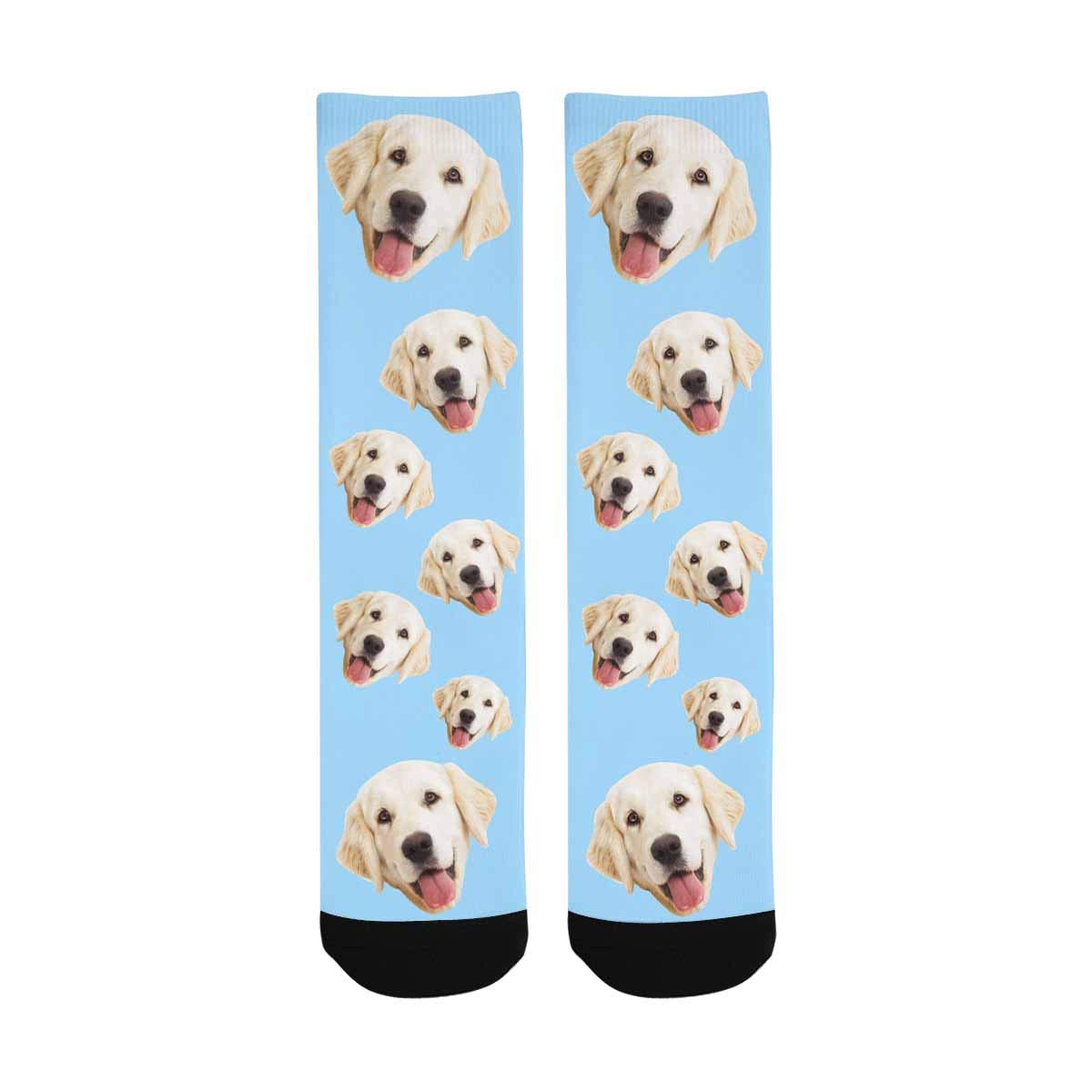 Custom Photo Dog Face Socks - Personalized Unisex Crew Socks with Changeable Pup Design - Blue | Fun Gift for Pet Lovers, Christmas Stocking Stuffer, Novelty Gift Idea