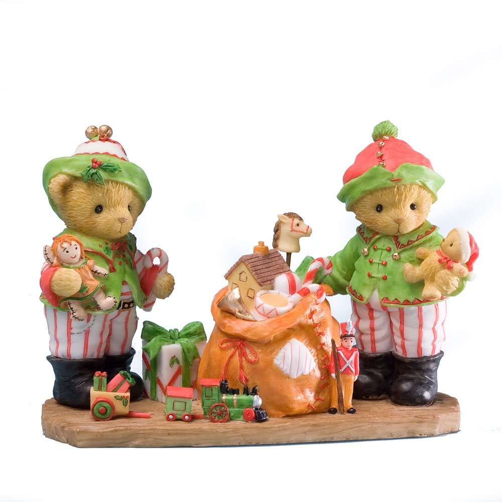 Enesco Cherished Teddies Collection - Christmas Elves with Toy Bag Figurine | Holiday Home Decor, Gift for Collectors & Christmas Tree Ornament
