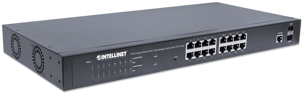 Intellinet 16 Port Gigabit Managed PoE Switch with 220W Power Budget - 2 SFP Slots, Self-Healing, IPv4/IPv6 Support, 19
