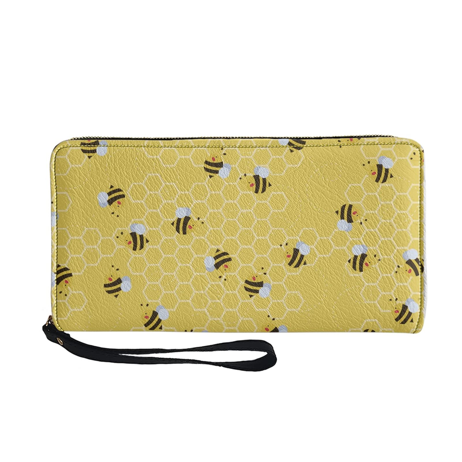 Cute Honey Bee Print Zip Around Wallet for Women - Cell Phone Holder & Wristlet Clutch Purse - Travel Essentials & Everyday Use