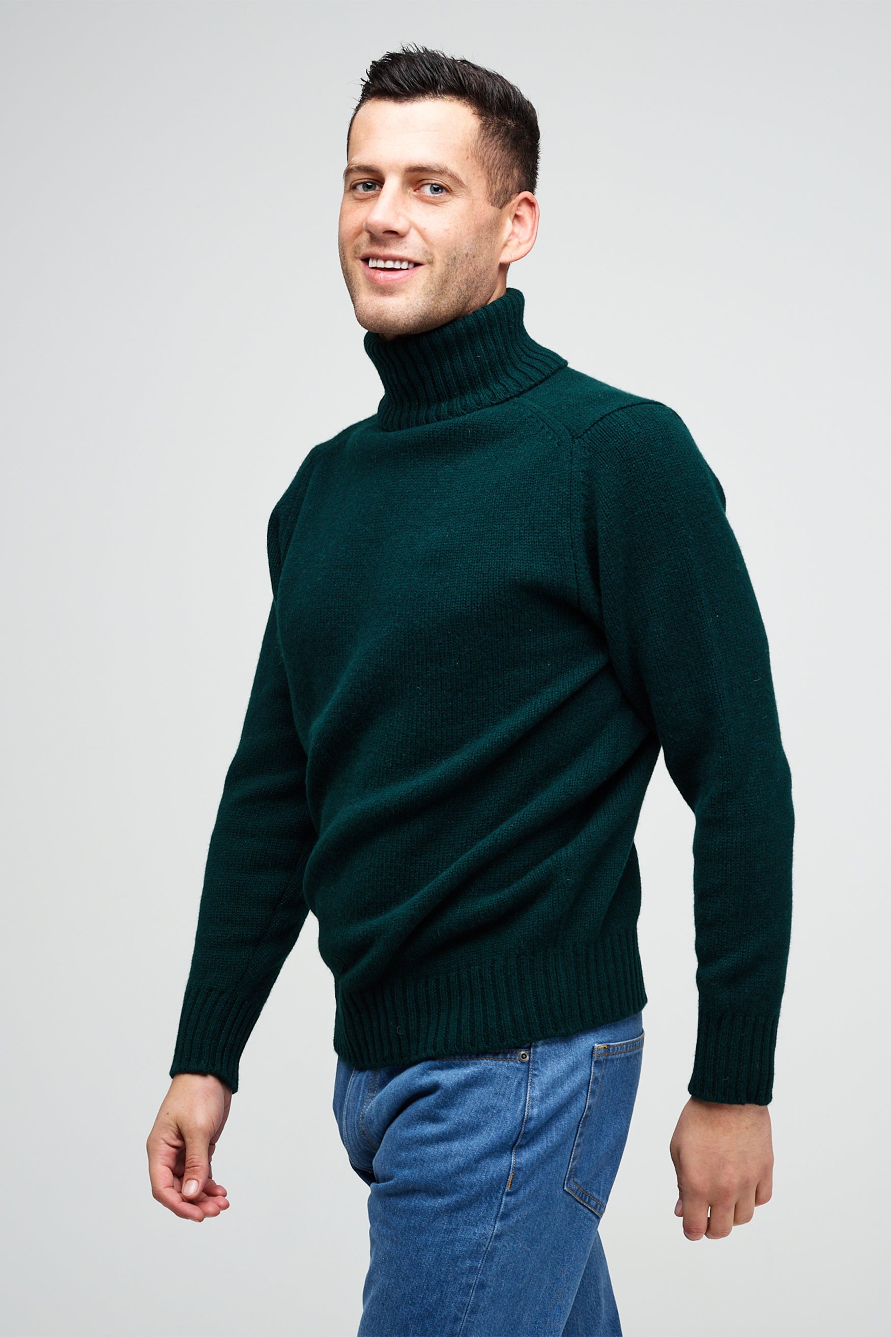 Men's Lambswool Roll Neck Sweater - Bottle Green | Warm Winter Pullover for Casual & Office Wear | Cozy Knitwear for Cold Weather