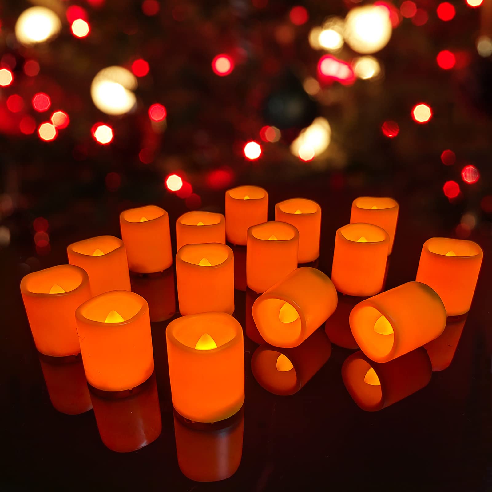 24 Pack Flameless LED Votive Candles - Battery Operated Flickering Tea Lights in Warm Orange Glow - Perfect for Halloween, Weddings, Christmas, Valentine's Day & Home Decor - Safe for Indoor/Outdoor Party, Table Centerpiece & Garden Decoration