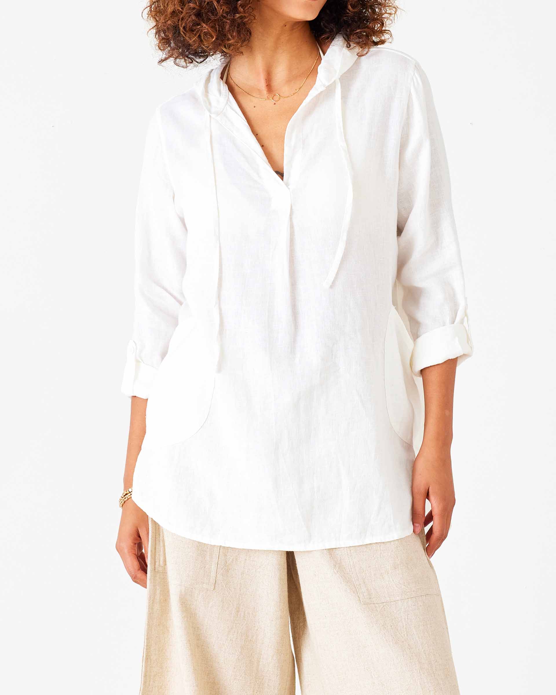 Stylish Hermosa Linen Hoodie Tunic for Women - Comfortable Oversized Pullover with Pockets - Perfect for Casual Wear, Yoga & Lounge