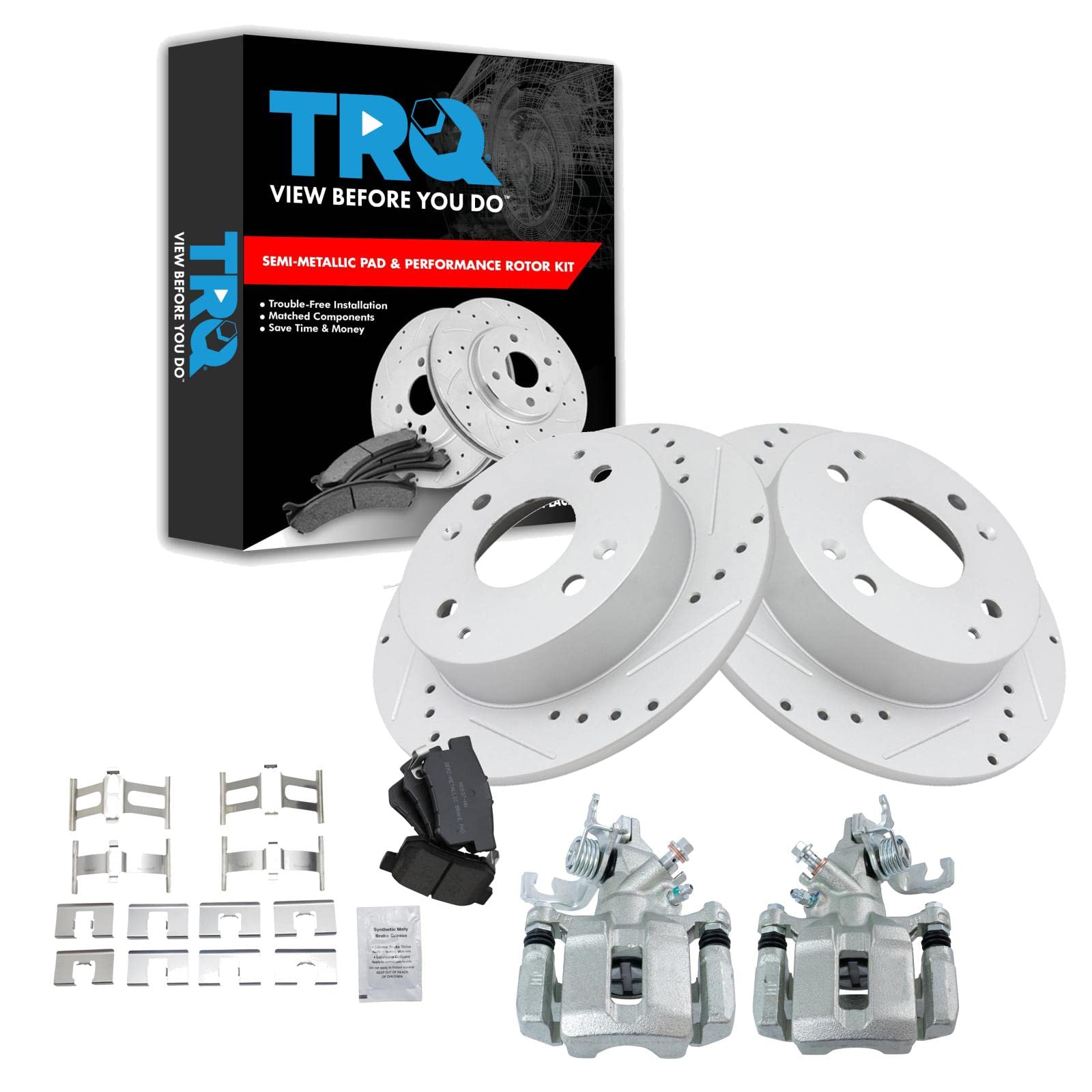 TRQ Rear Performance Brake Pad and Rotor Kit - Semi-Metallic Solid Premium G-Coated - Compatible with 1998-2002 Honda Accord - Perfect for Daily Driving, Highway Cruising, and Performance Upgrades