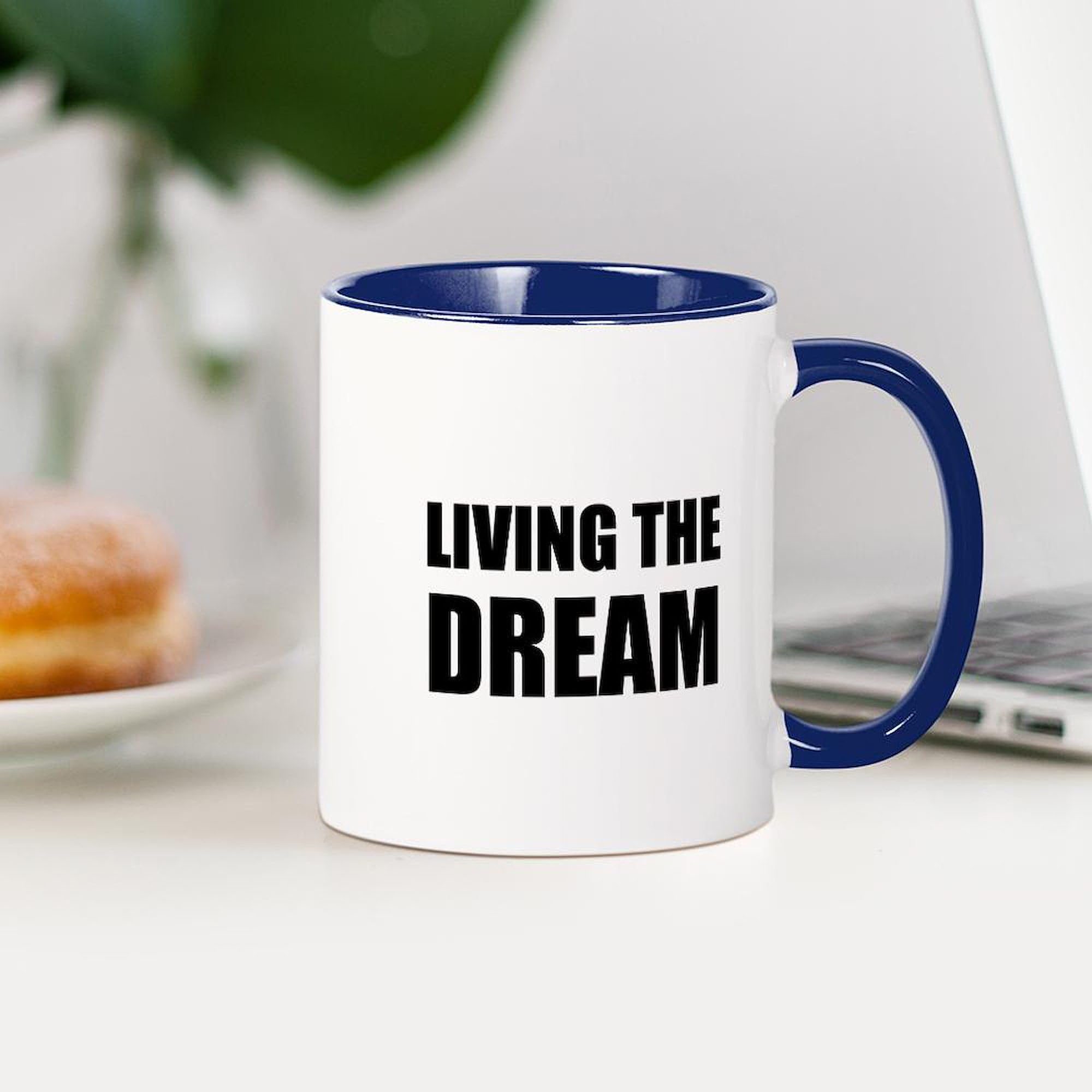 Living The Dream 11 oz (325 ml) Ceramic Coffee Mug - Inspirational Gift for Coffee Lovers, Office Use & Home Decor