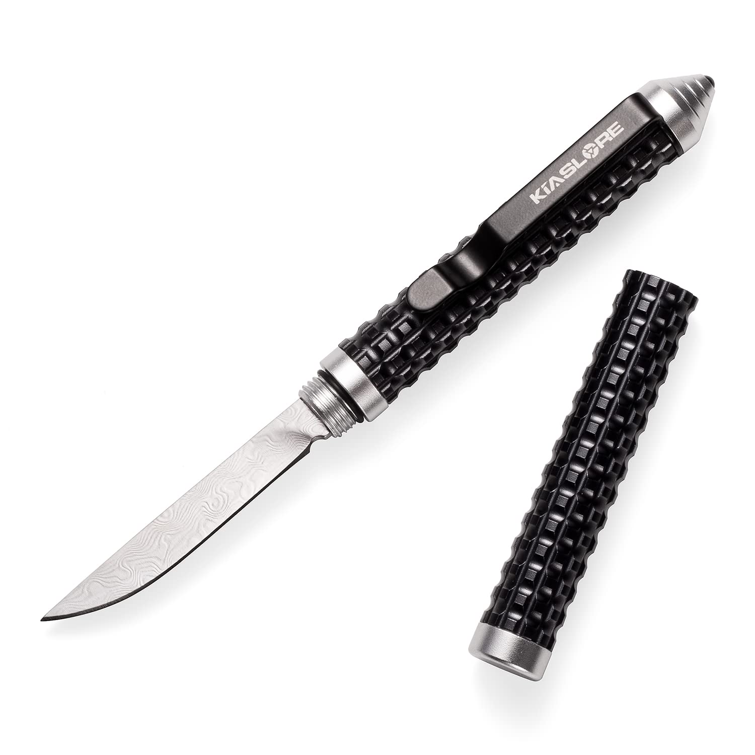 KIASLORE KM162 Damascus Steel Portable Tactical Knife - Mini Straight Edge Multi-Tool for EDC, Outdoor Camping & Survival Gear (D-Shape Handle) | Perfect for Hiking, Hunting, Bushcraft & Everyday Carry