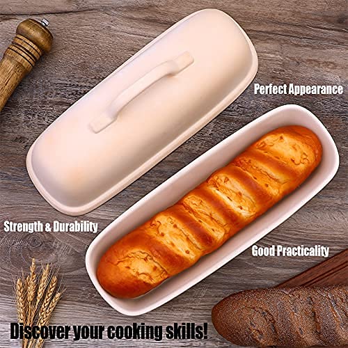 Goodview Superstone Covered Baker - Unglazed Stoneware Bakeware for Bread, Pizza & More - Square Porcelain Baking Pan (15.3 x 5.9 x 7 inches) - Perfect for Homemade Italian Bread with Light Crumb & Crusty Crust - Ideal for Baking, Serving & Entertaining