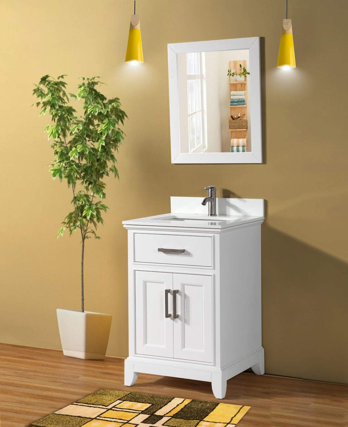 Vanity Art 30 Inch Modern Bathroom Vanity Set with Carrara Marble Top, Sink & Mirror - Soft Close Doors, Dovetailed Drawers, Brushed Nickel Handles (VA1030-W) | Perfect for Small Bathrooms, Powder Rooms & Master Bath Renovations