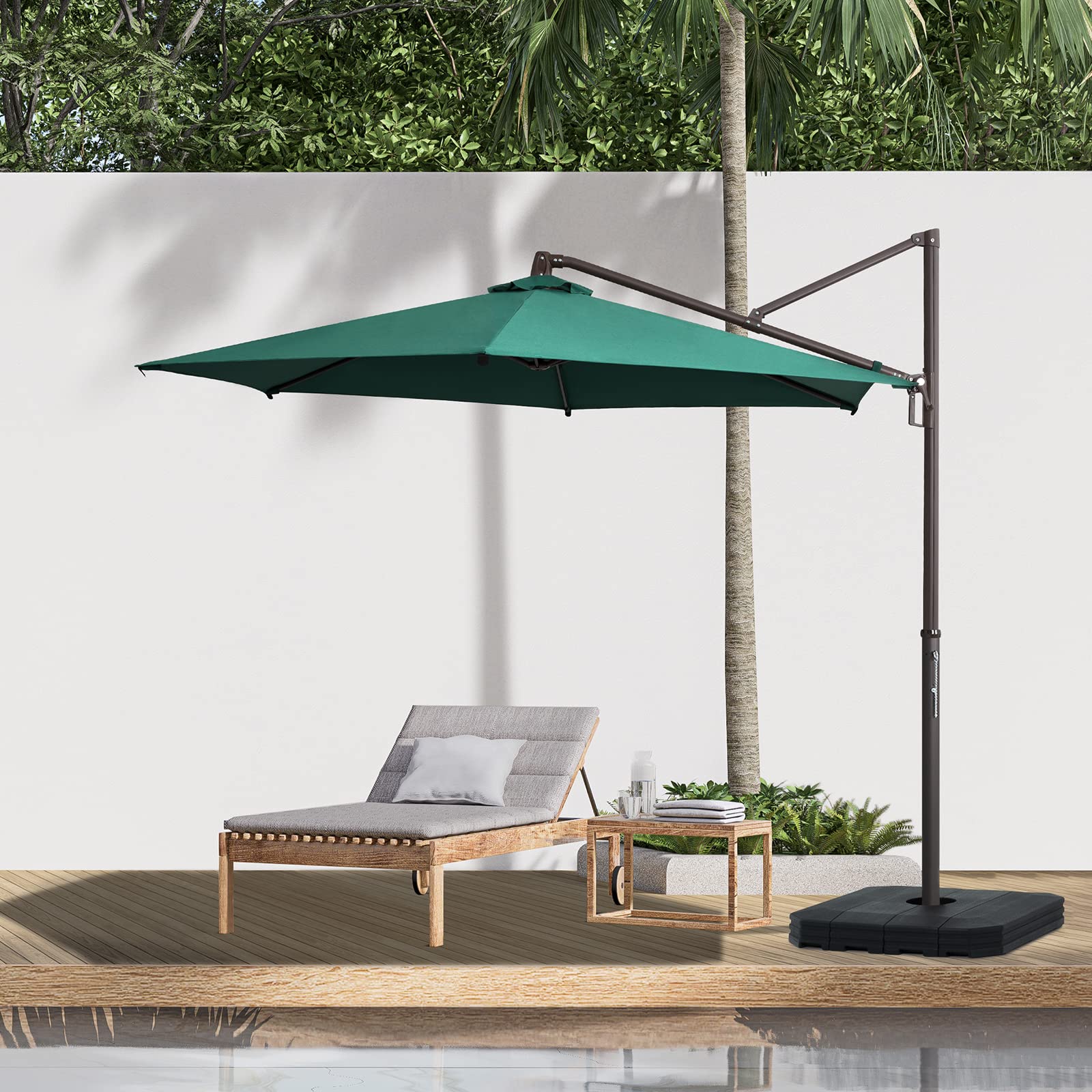 Premium Cantilever Patio Umbrella with Aluminum Stand - 3-Year Fade-Resistant Olefin Canopy, 360° Rotation & Adjustable Tilt - Perfect for Poolside, Deck, Garden, and Outdoor Dining Areas