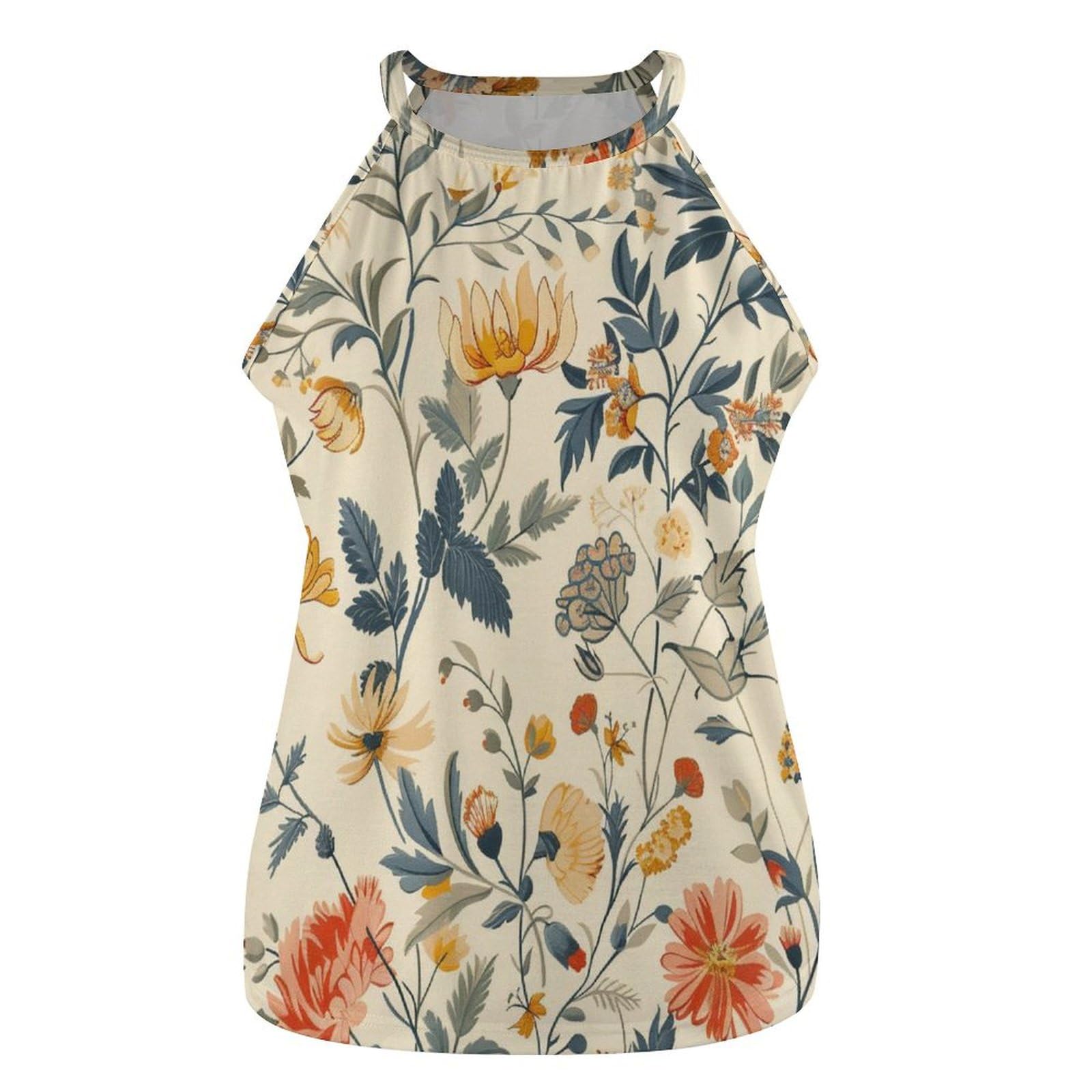 Women's Flowy Boho Floral Tank Top - Scoop Neck Loose Fit Summer Blouse for Beach, Yoga & Casual Wear