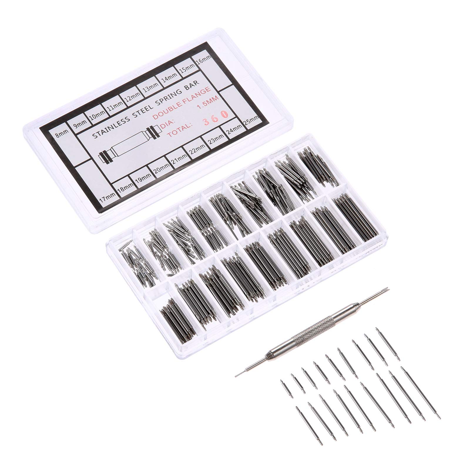 360-Piece Stainless Steel Spring Bar Tool Kit for Watch Band Removal & Repair - 1.5mm Diameter, 8-25mm Length - Perfect for Watch Repair, Strap Replacement & DIY Watch Maintenance