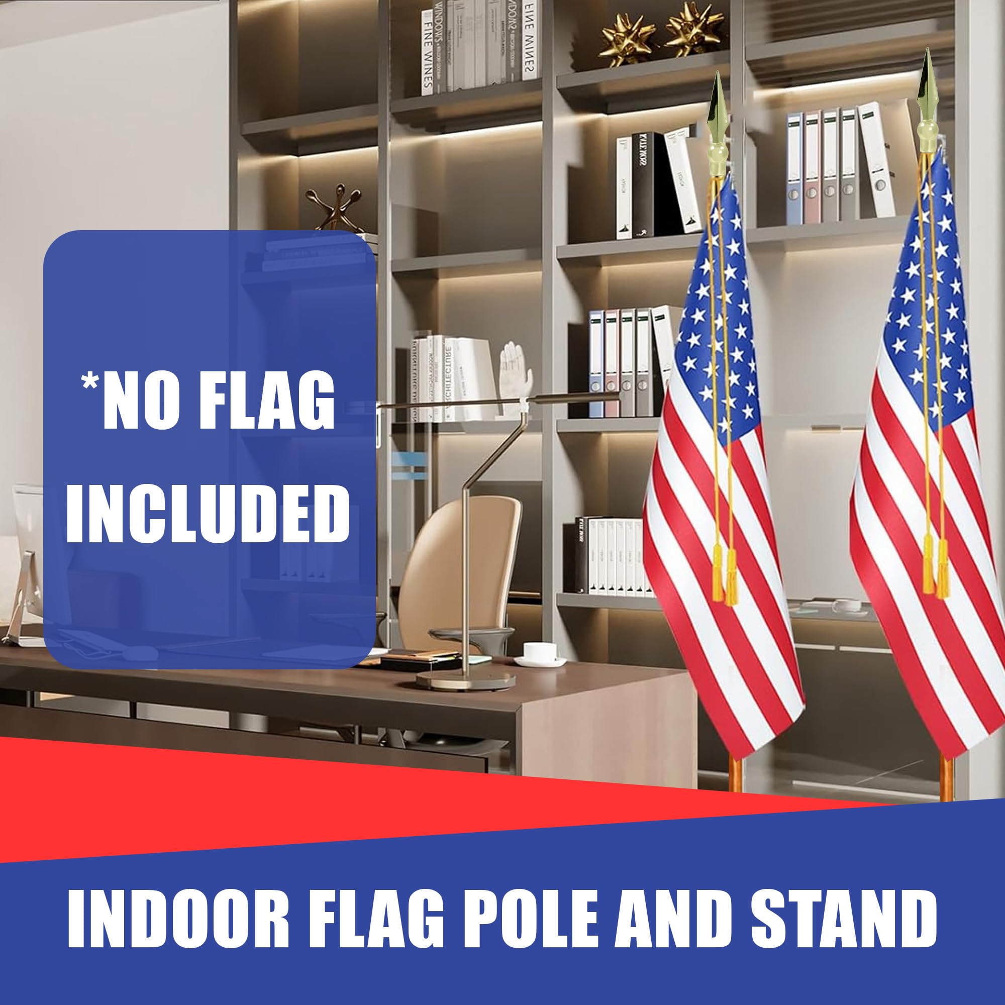 9ft Heavy Duty Indoor Flag Pole Kit - Metal Spear with Gold Texture Base & Brass Finish Aluminum Flagpole - Durable House Flagstaff for Living Room, Office, or Event Decor - Includes Interior Shaft and Stand (Flag Not Included)