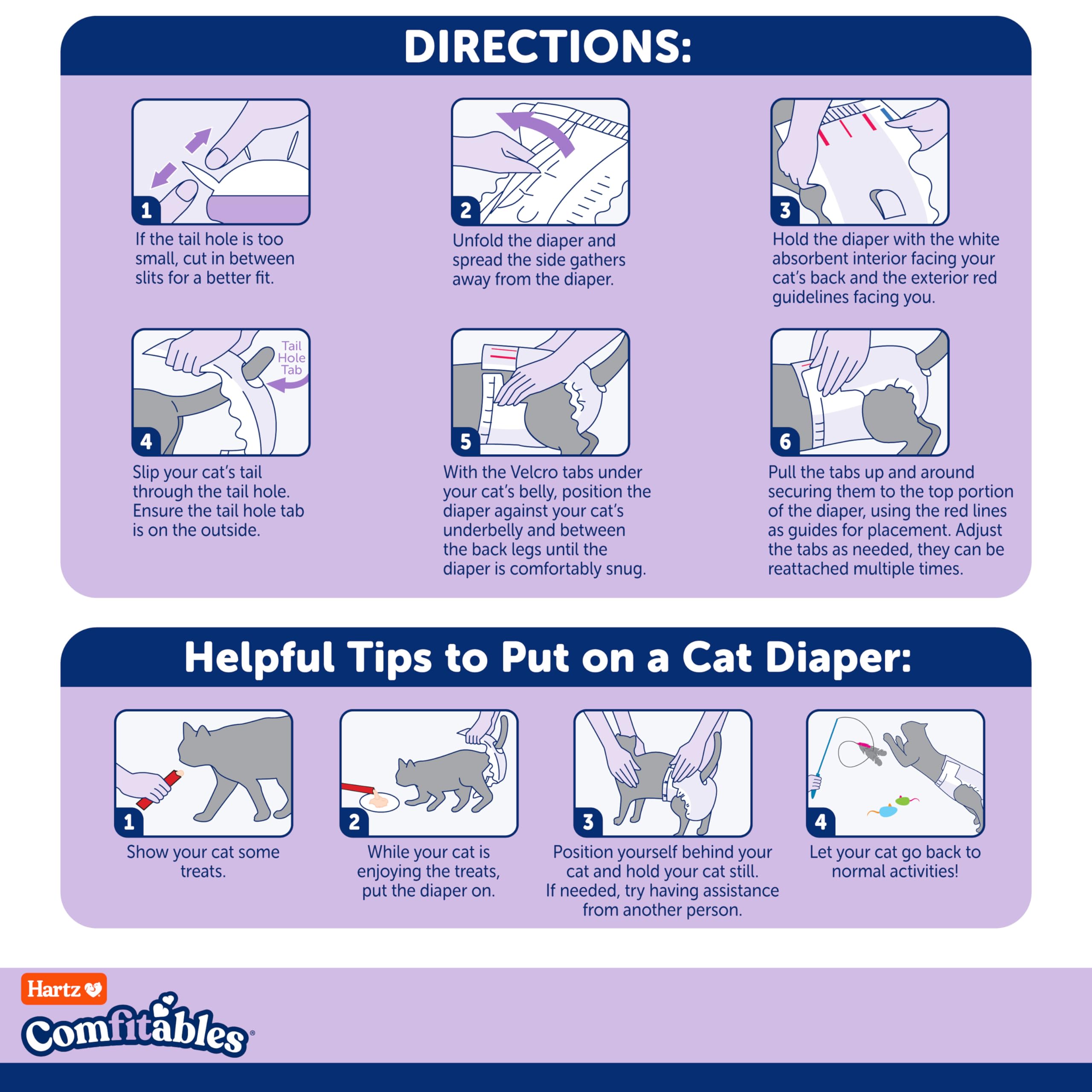 Hartz Comfitables Cat Diapers for Incontinence - Size Medium (12 Count) | Soft, Breathable & Secure Fit | Easy to Use for Senior Cats, Post-Surgery Recovery & Travel | Pet Health Essentials