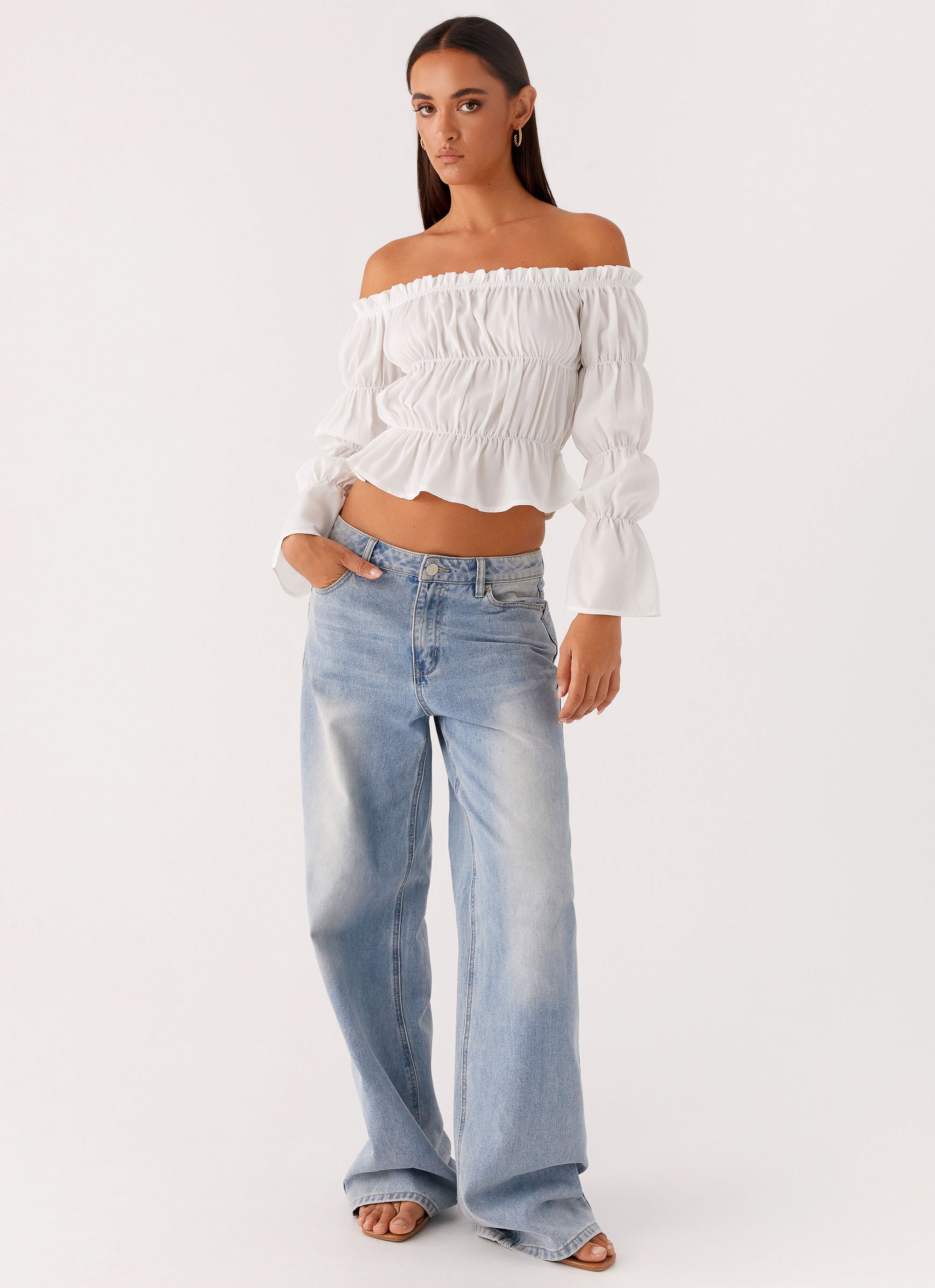 Imara Ruched Long Sleeve Tops for Women - Elegant Ivory Blouse for Casual & Party Wear | Office Outfit, Date Night, Special Occasions