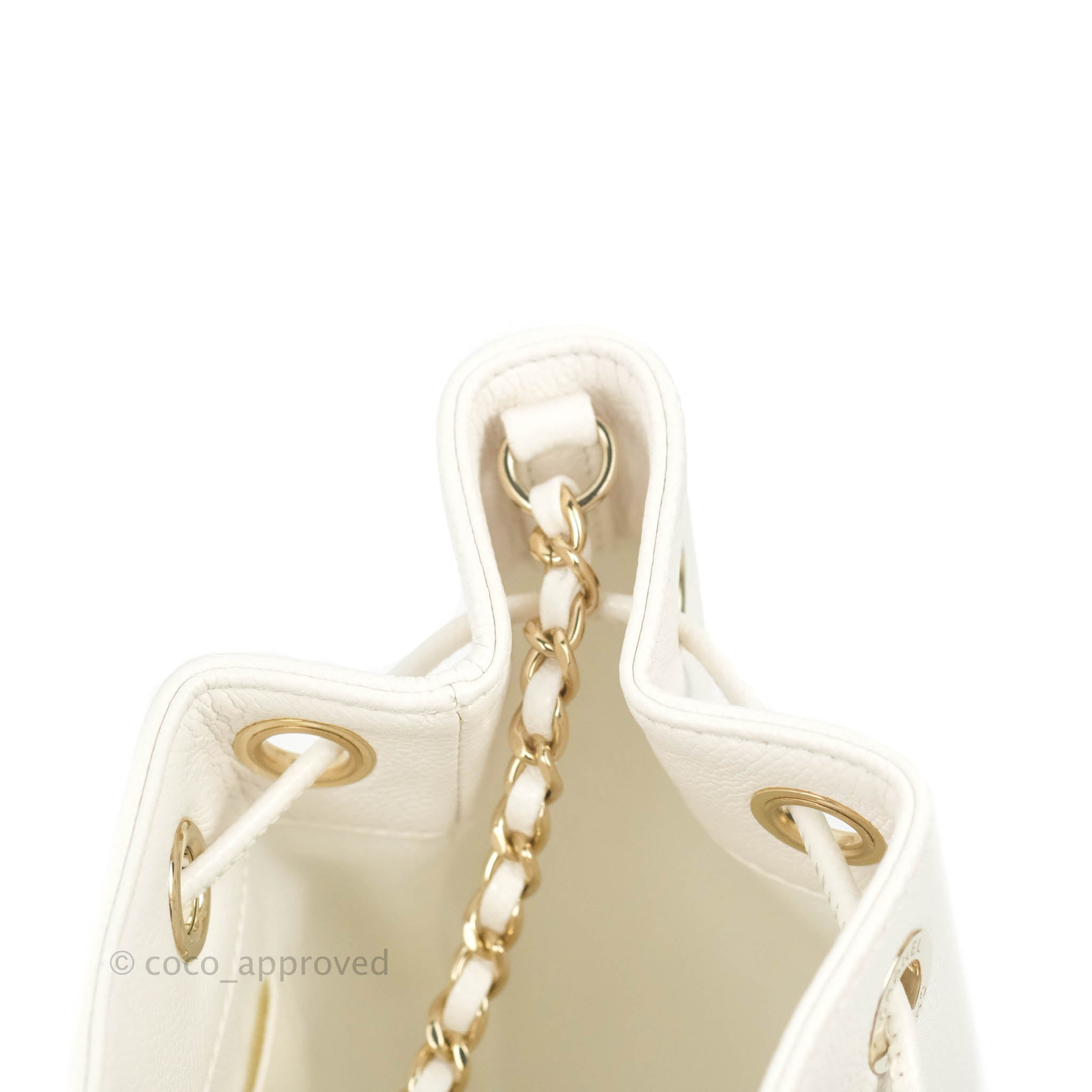 Chanel Business Affinity Drawstring Bucket Bag in White Caviar Leather with Gold Hardware - Perfect for Work, Travel & Everyday Luxury