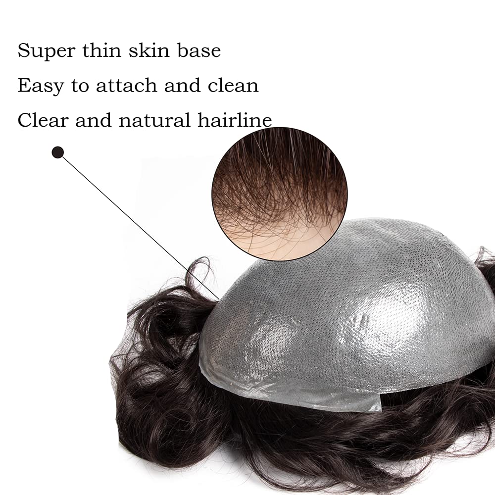 GEX Worldwide Men's Human Hair Toupee - 0.08mm Thin Skin Hairpiece, Medium Density Wig Replacement System (Color 220#) for Natural Look & Daily Wear | Perfect for Hair Loss Solutions, Cosplay, and Special Occasions