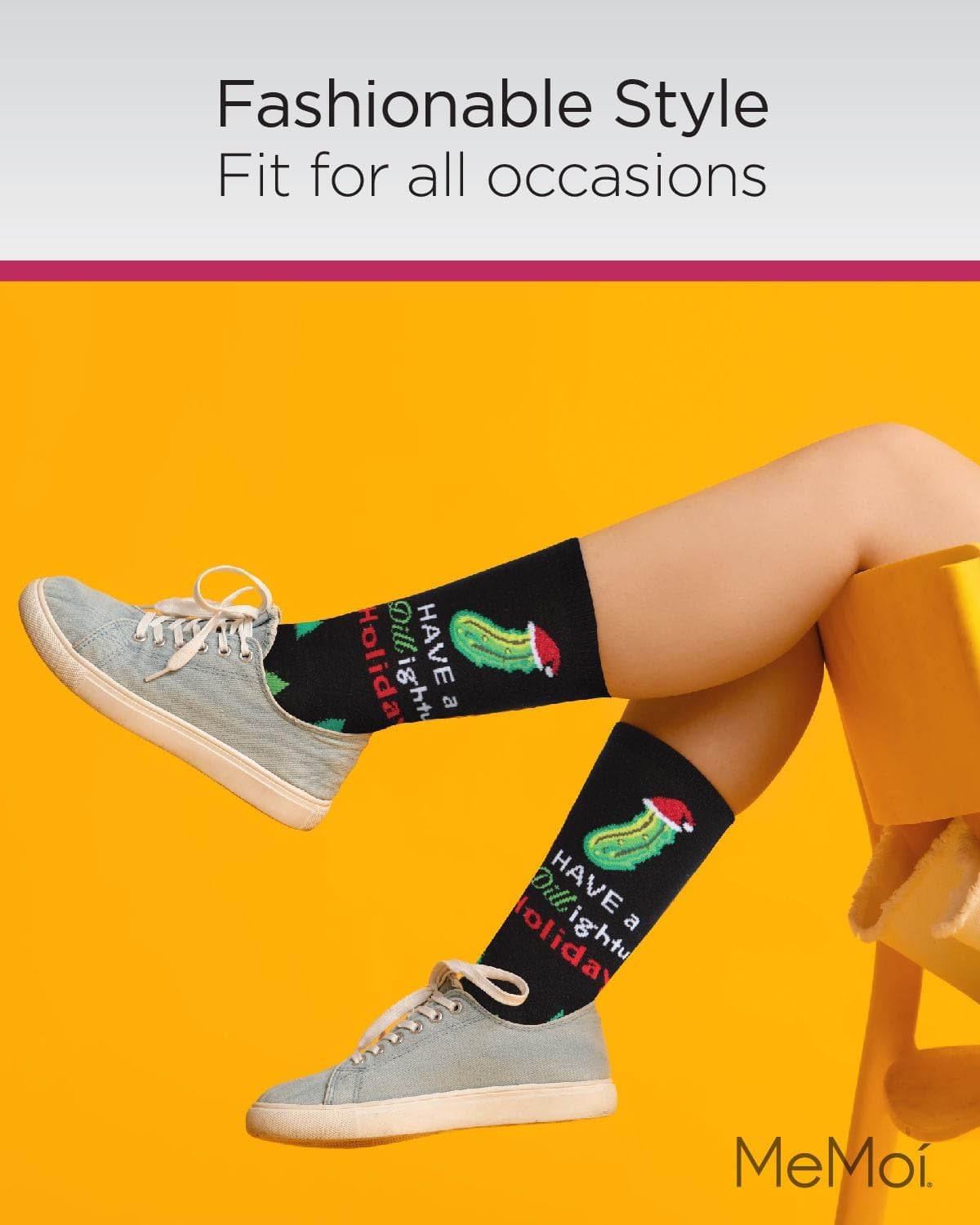 MeMoi Women's Holiday Crew Socks - Festive Christmas Knit Socks with Dill Pattern - Cozy Gift for Her - Perfect for Winter, Christmas Parties & Home Decor