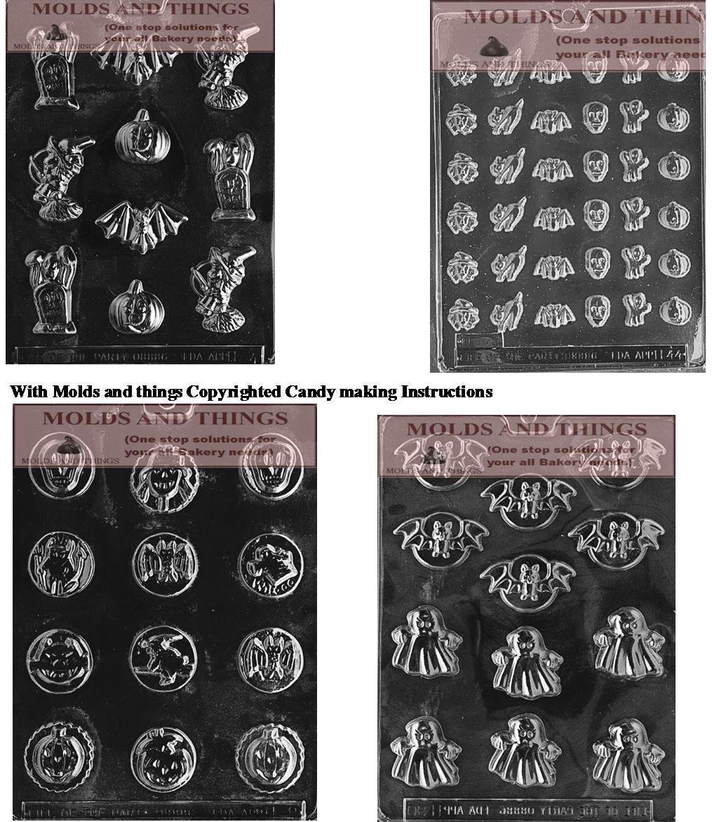 Halloween Chocolate Candy Molds - Bats, Ghosts & Assorted Mints Silicone Candy Molds with Instructions | Perfect for DIY Halloween Treats, Party Favors & Holiday Baking